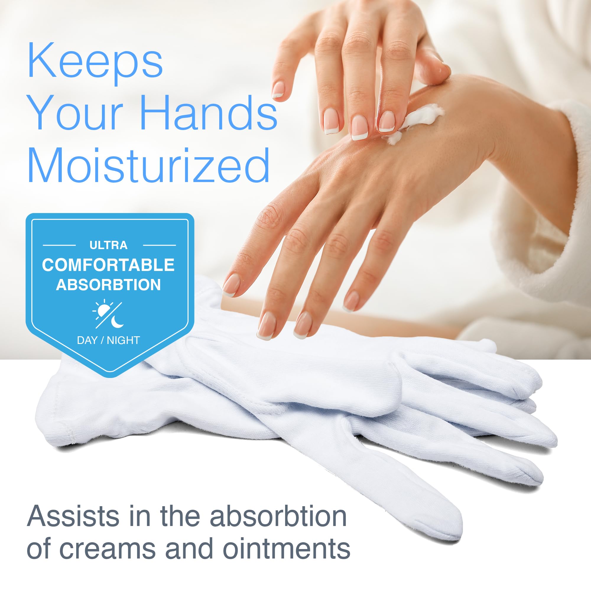 Cara Moisturizing Eczema 100% Premium Cotton Gloves, Medium, White, 1 Pair