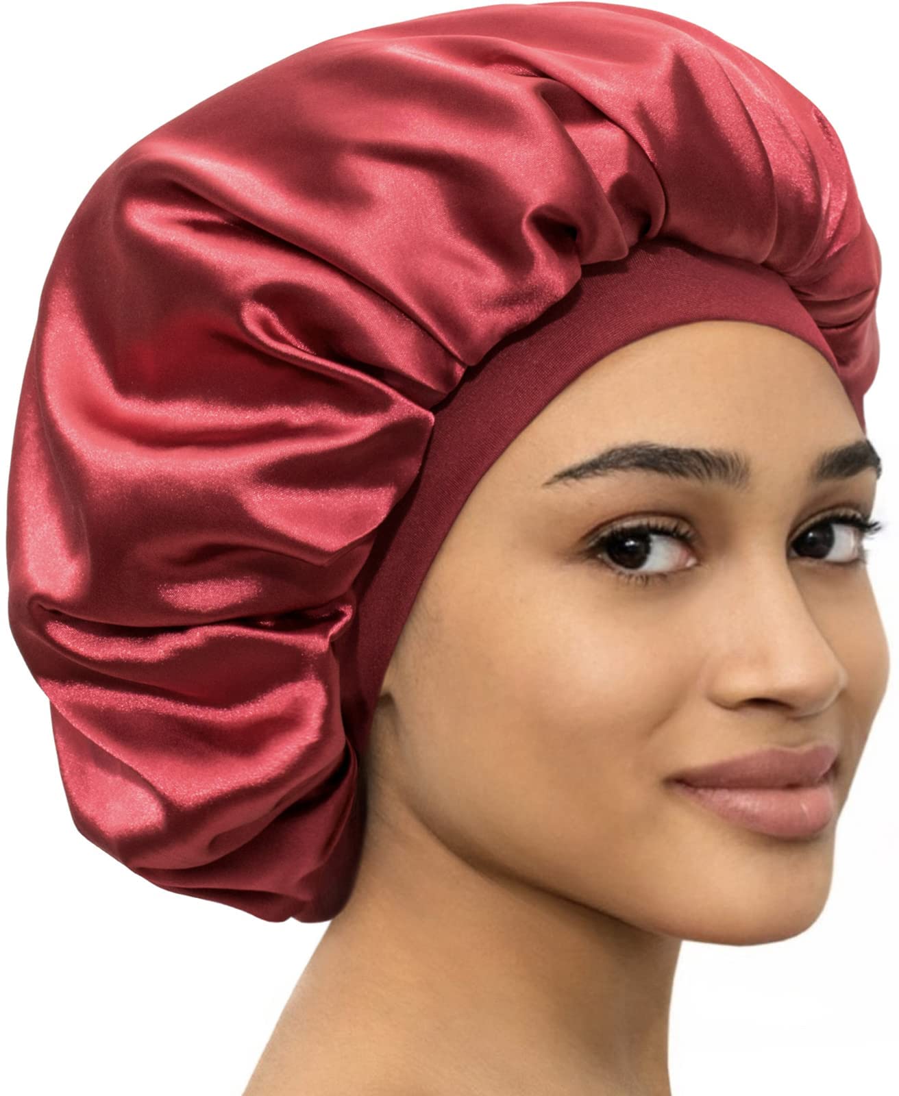 Satin Bonnet Adjustable Sleeping Silk Bonnet Black Women Men Double Layer Satin Lined Sleep Cap for Sleeping Hair Wrap Silk Hair