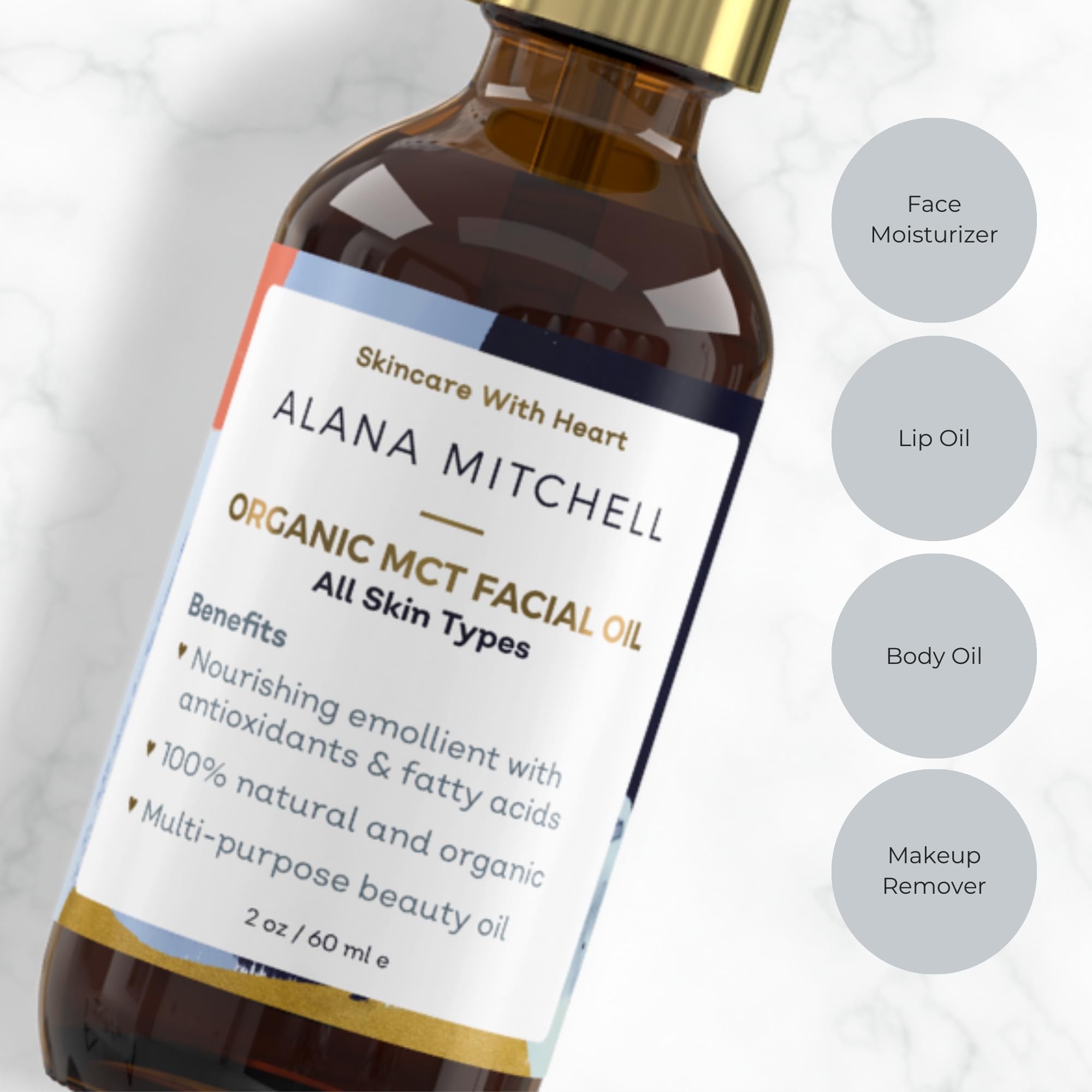 Alana Mitchell Organic MCT Face Oil - Natural Coconut Oil for Skin to Hydrate & Help Prevent Wrinkles & Fine Lines - Face Moistu