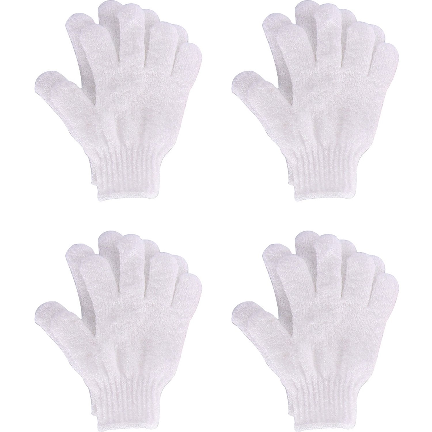 Hotop 4 Pairs Shower Gloves Scrubbing Gloves Dual-Sided Exfoliating Glove Body Bath Scrubs, White