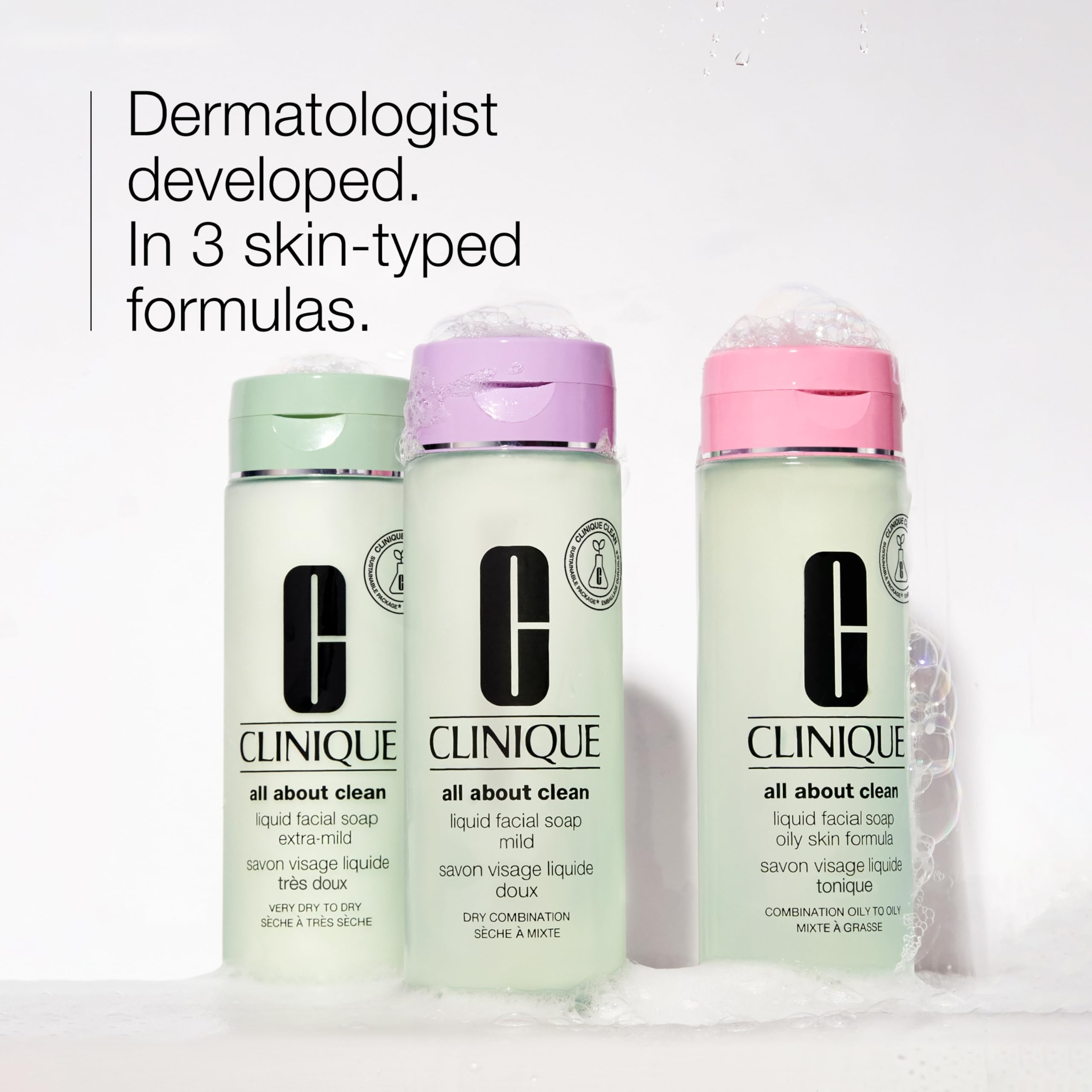 Clinique 3-Step All About Clean Liquid Gentle Facial Cleanser Soap For Dry Combination Skin Types, Mild, 1 fl. oz.