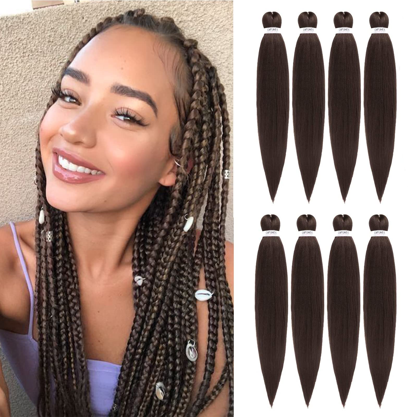 Difunee Pre-Stretched Braiding Hair - 26 Inch 8 Packs Light Brown Super Long Braiding Hair For Twist Or Box Braids, Yaki Texture