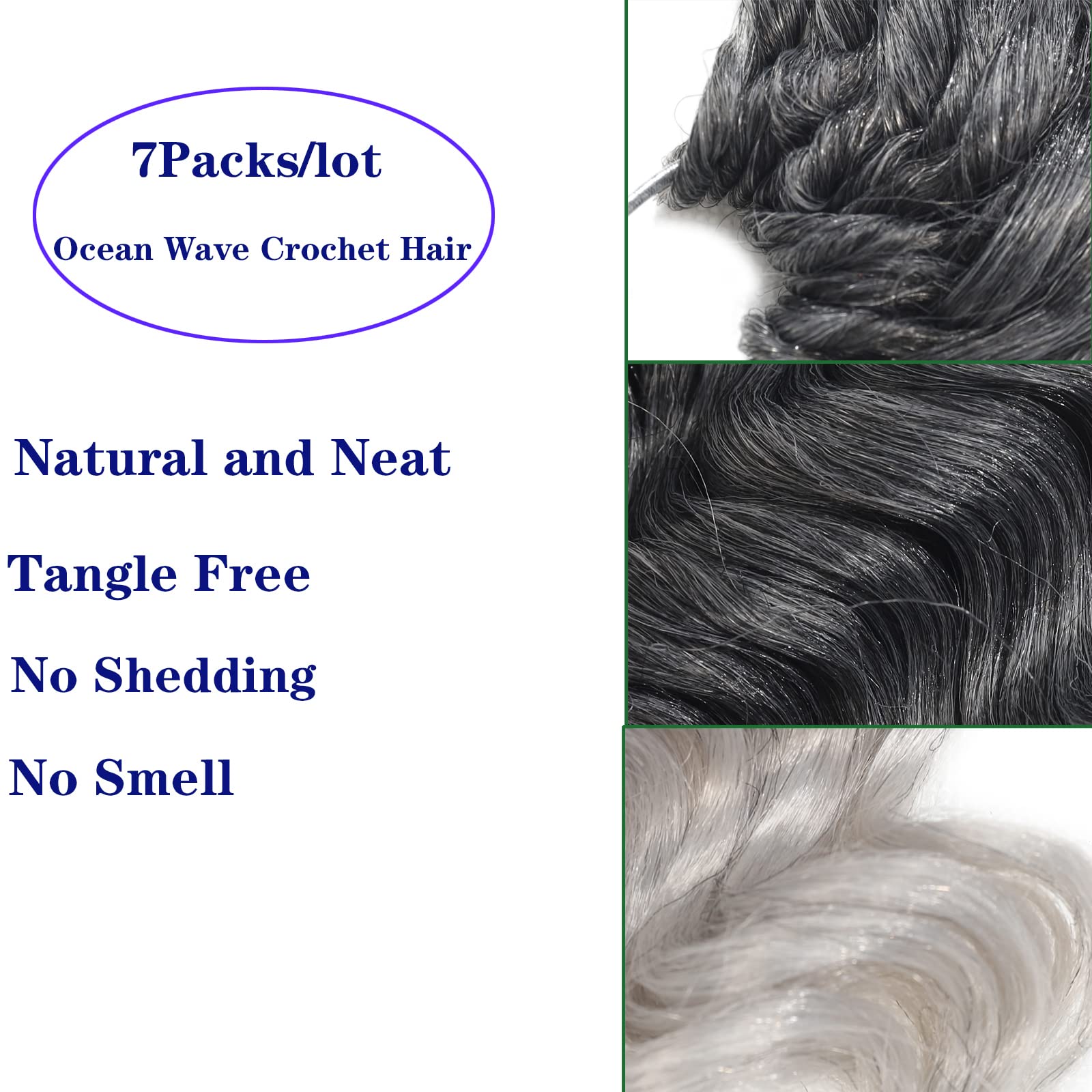 Ocean Wave Crochet Hair14Inch Grey Ombre Curly Braiding Ocean Wave Hair 7 Packs Deep Wave Shoulder Length Medium Long Wavy Ocean