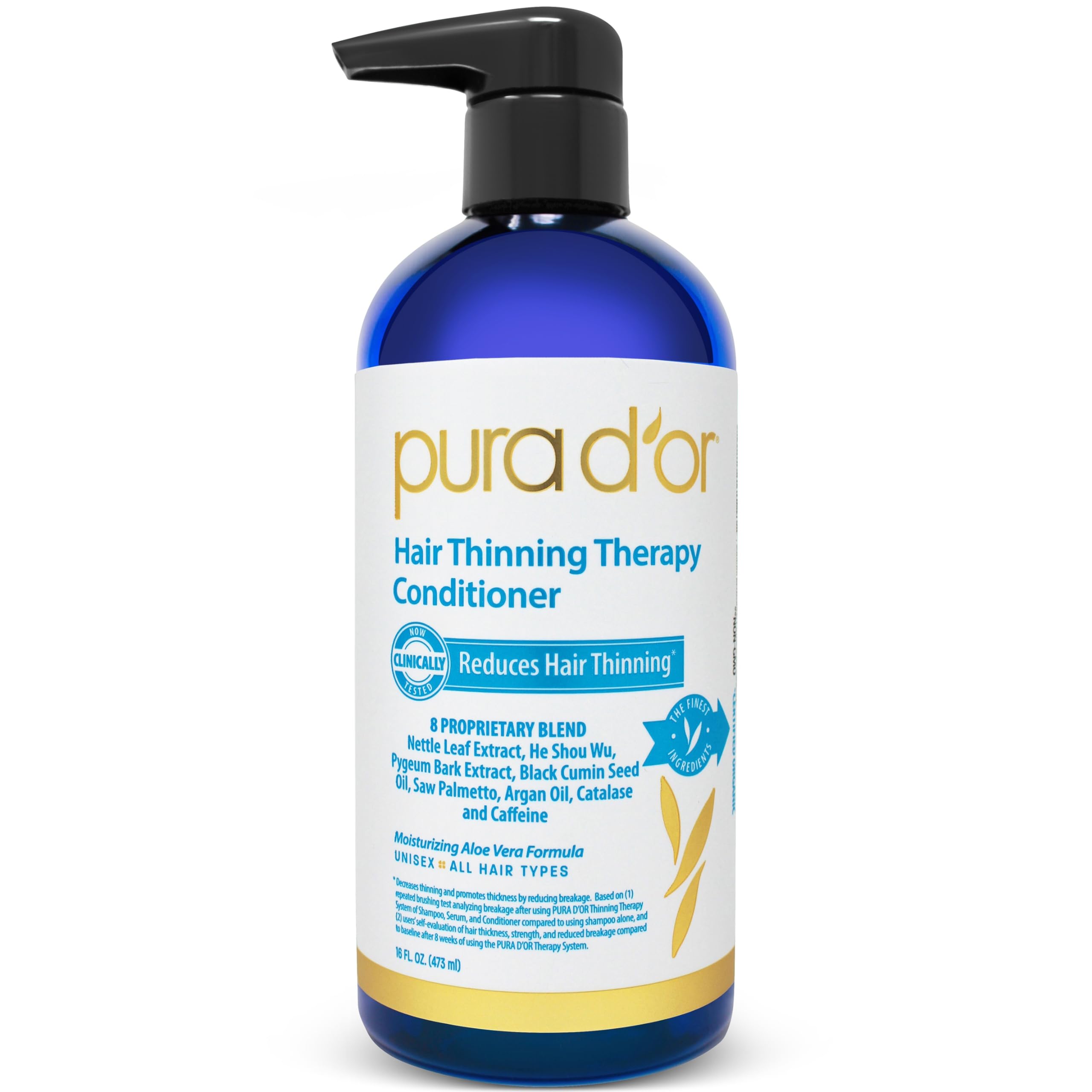 Pura D'Or Hair Thinning Therapy Biotin Conditioner, Clinically Tested Proven Results, Low Lather Deep Moisturizing Herbal Dht Bl
