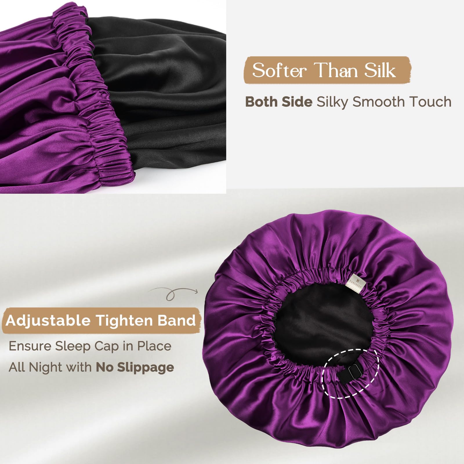 Yanibest Satin Bonnet For Sleeping, Hair Bonnets For Women And Men, Double Layer Ajustable Silky Bonnet For Curly Braids Hair Br