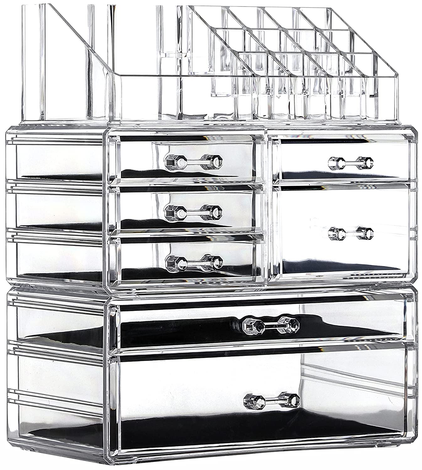 Cq acrylic 3 Pack Clear Skincare Organizer for Vanity, Stackable 7 Drawers Make Up Organizer,Cute Cosmetic Organizer for Vanity 