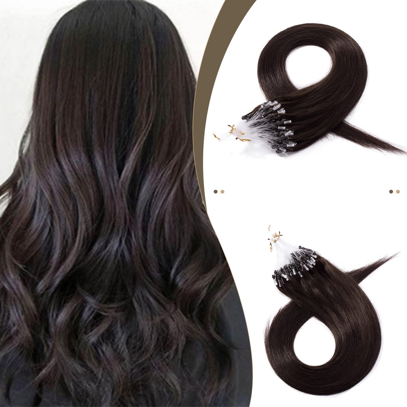SEGO Micro Beads Hair Extensions Human Hair 16 Inch Dark brown Micro Loop Human Hair Extensions Natural Straight Micro Ring Huma