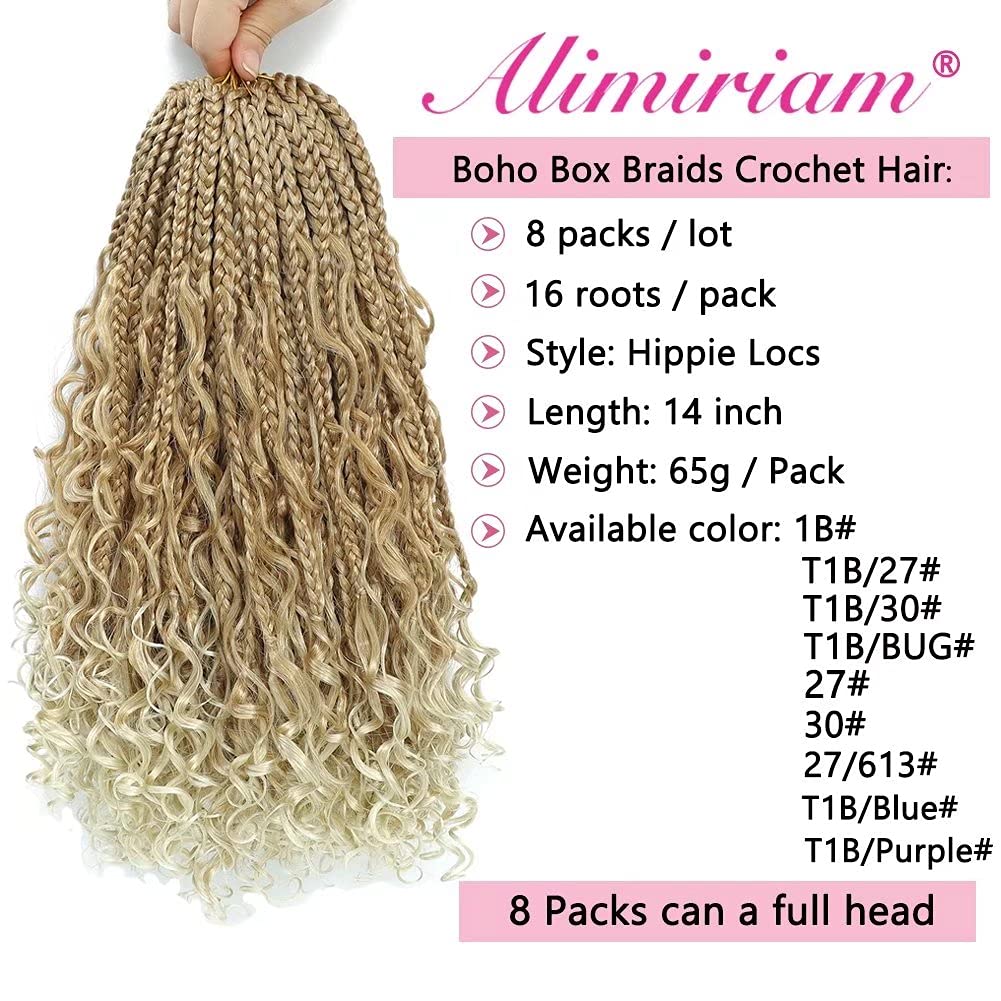 Boho Box Braids Crochet Hair 14 Inch 8 Packs Ombre Box Braid Crochet Hair With Curly Ends Goddess Box Braids Crochet Hair Extens
