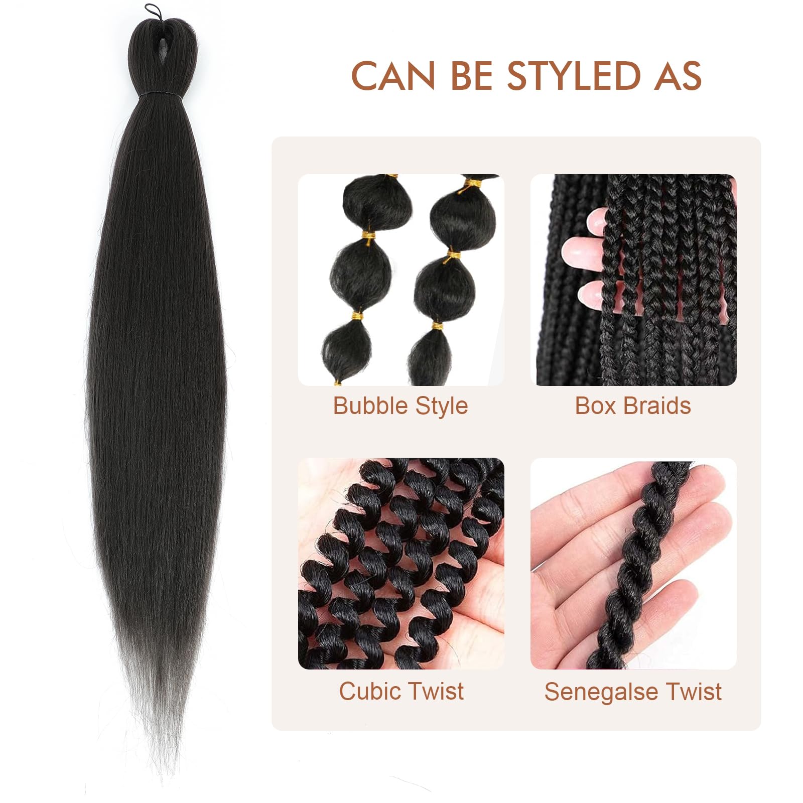 Difunee Pre-Stretched Braiding Hair - 22 Inch 8 Packs Light Brown Long Braiding Hair For Twist Or Box Braids, Yaki Texture Hot W
