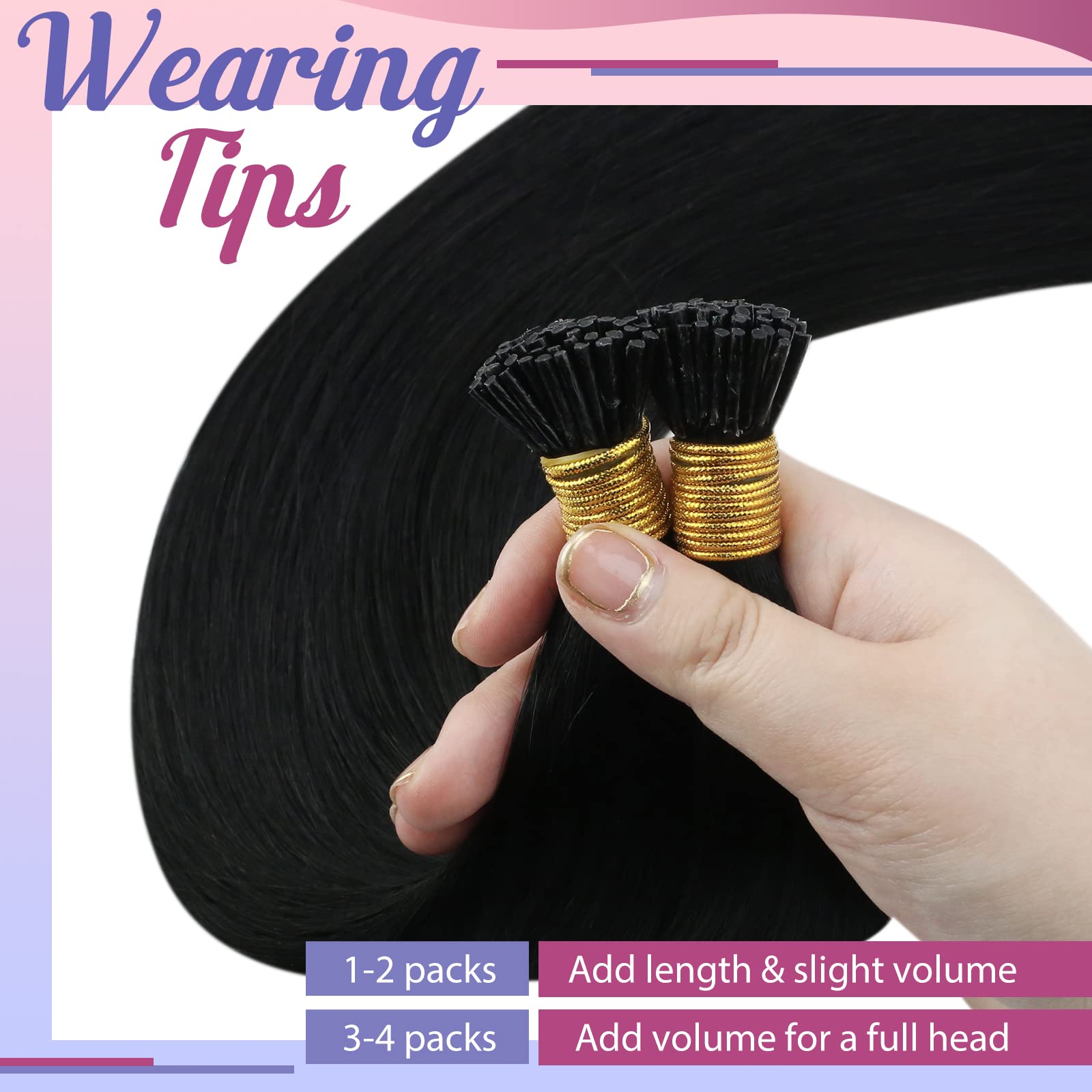 Sunny I Tip Hair Extensions Black I Tips Hair Extensions Human Hair Straight Hair Extensions I Tips 50g/100Strands I Tip Human H