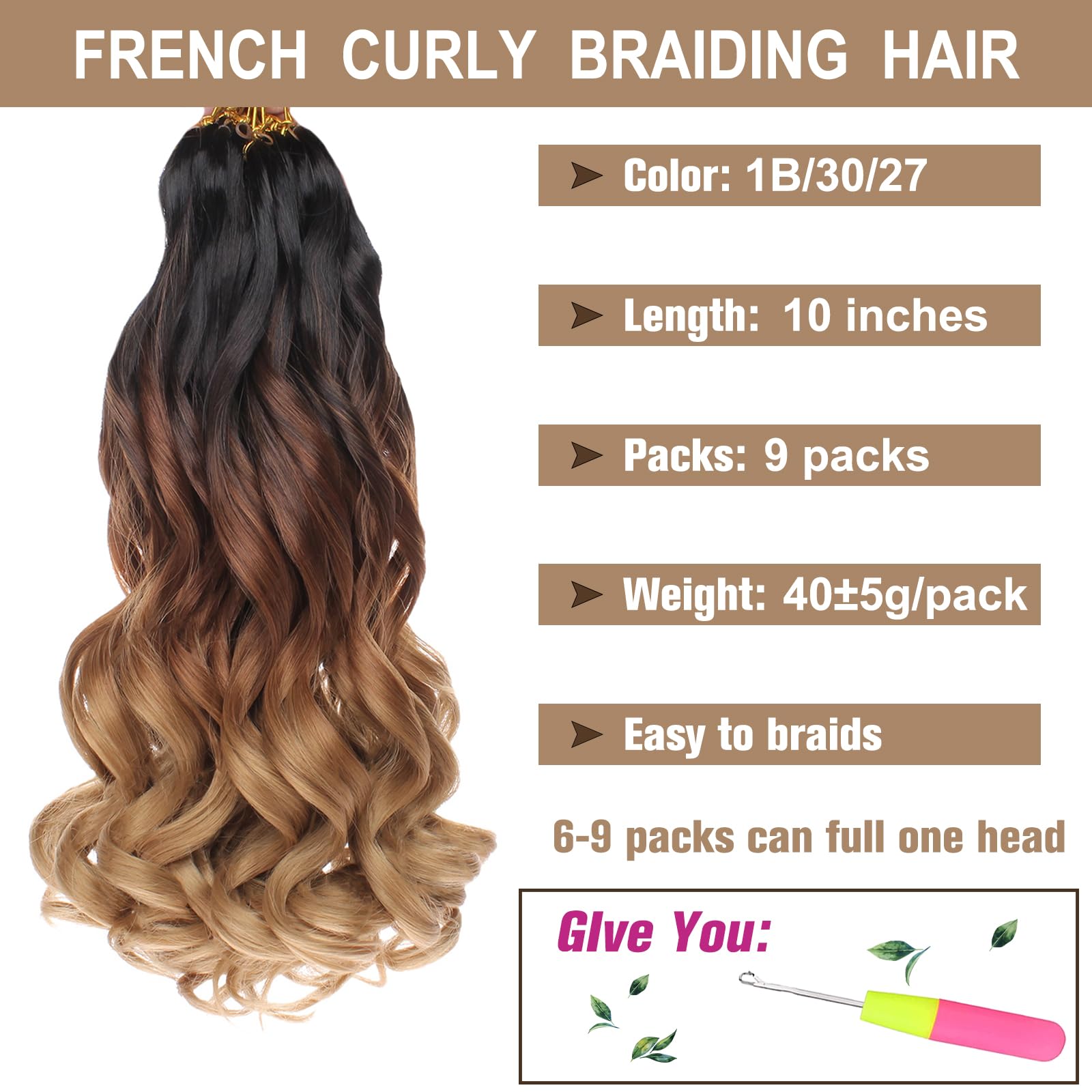 Cookoo 9 Pack Pre Stretched French Curls Braiding Hair 10 Inch Ombre Brown To Blonde Goddess Box Braids With Curly Ends Loose Wa