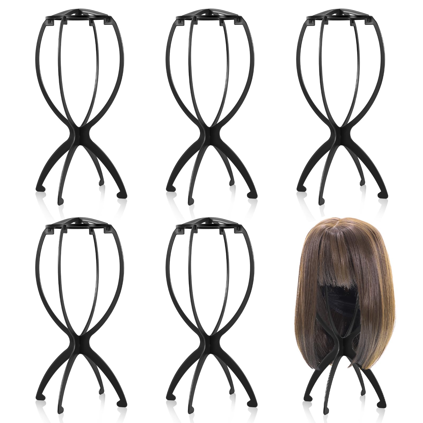 obeoby Wig Stand, Portable Wig Holder Wig Head Stand for All Wigs Travel Wig (black (6 pack))