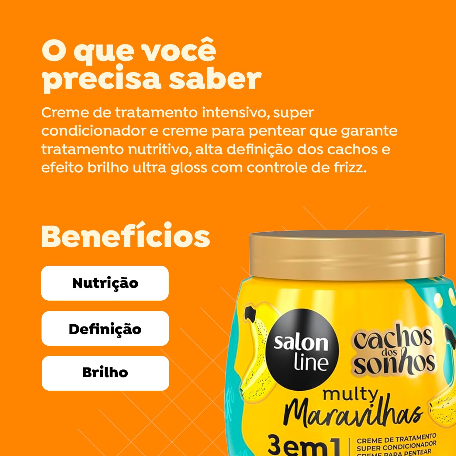 Salon Line - Linha Multy (Maravilhas) - Creme 3 em 1 Banana e Oleo de Ricino 1 kg - (Multy (Wonderful) - 3 in 1 Banana and Casto
