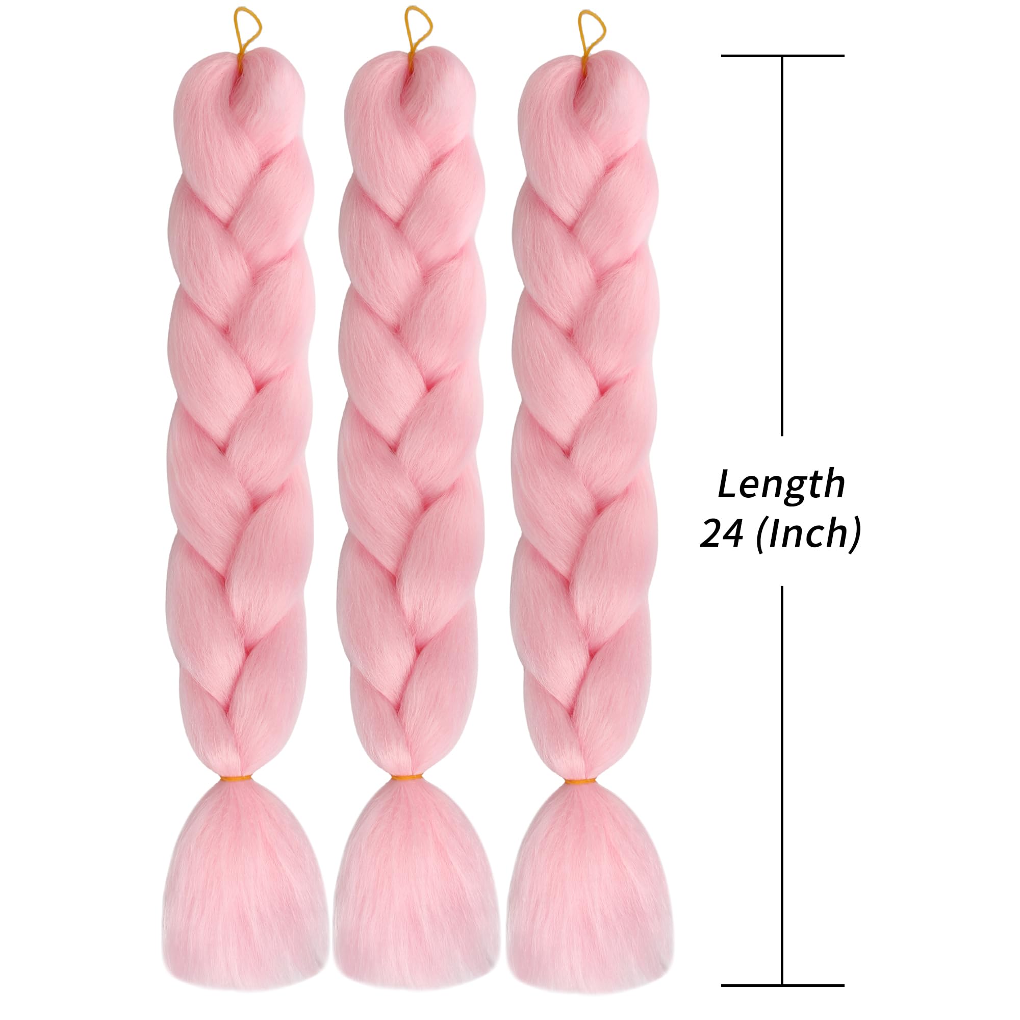 Pink Braiding Hair Extensions Synthetic Braid For Crochet Box Twist Hair For Women 24Inches 100G/Bundle(3 Bundles/Pack,Pink)
