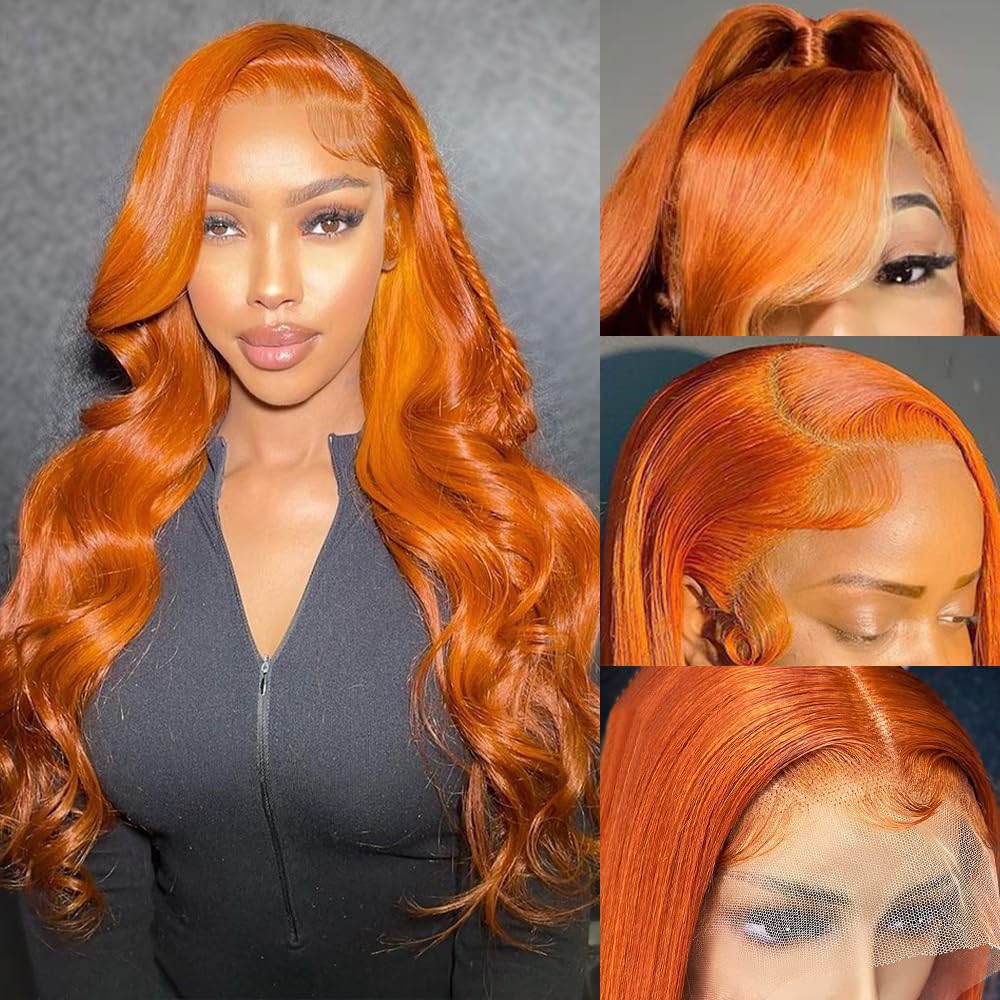Avolo Ginger Lace Front Wigs Human Hair Pre Plucked 13x4 Body Wave Ginger Orange Human Hair Lace Front Wigs Colored 180% Density