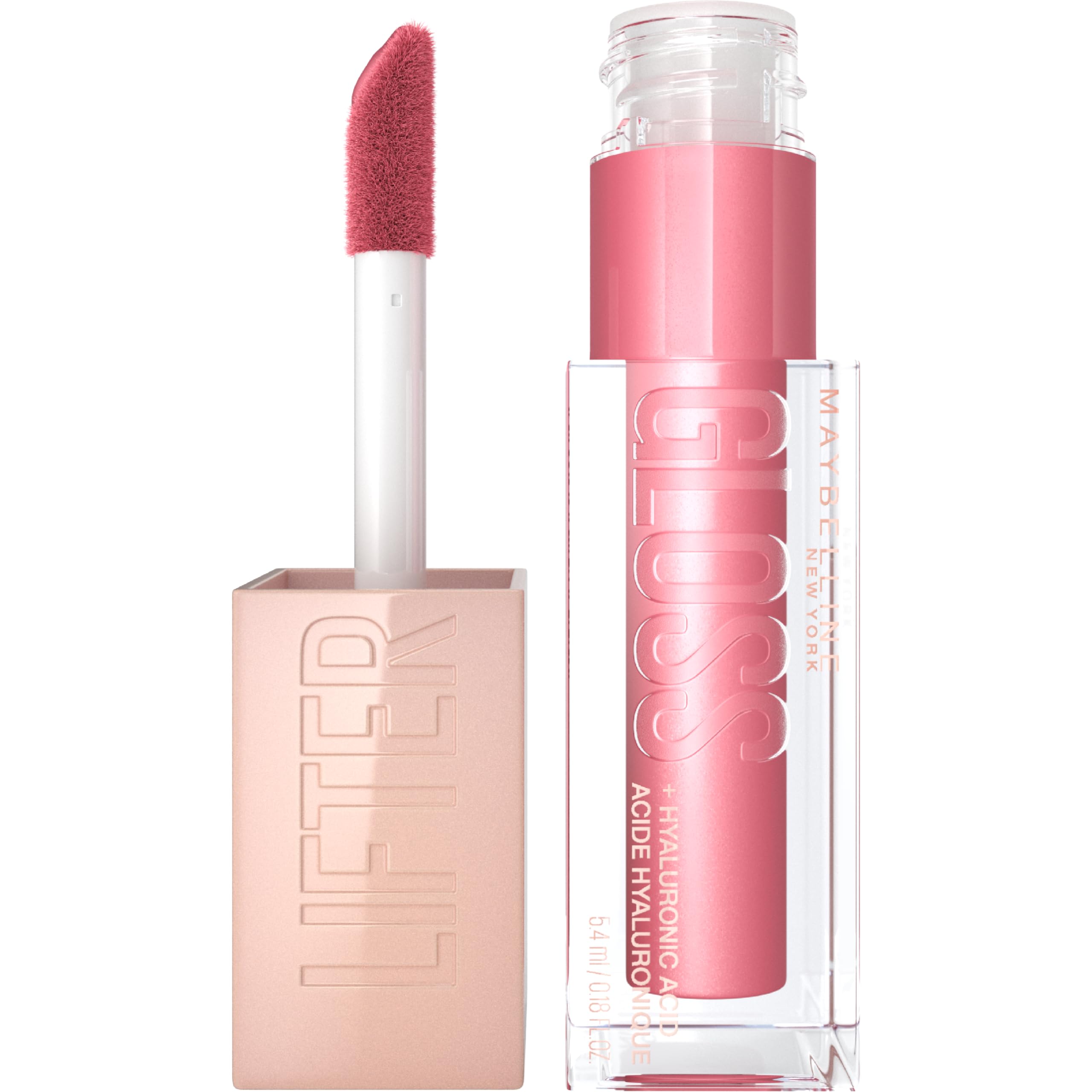 Maybelline Lifter Gloss, Hydrating Lip Gloss With Hyaluronic Acid, High Shine For Plumper Looking Lips, Petal, Warm Pink Neutral