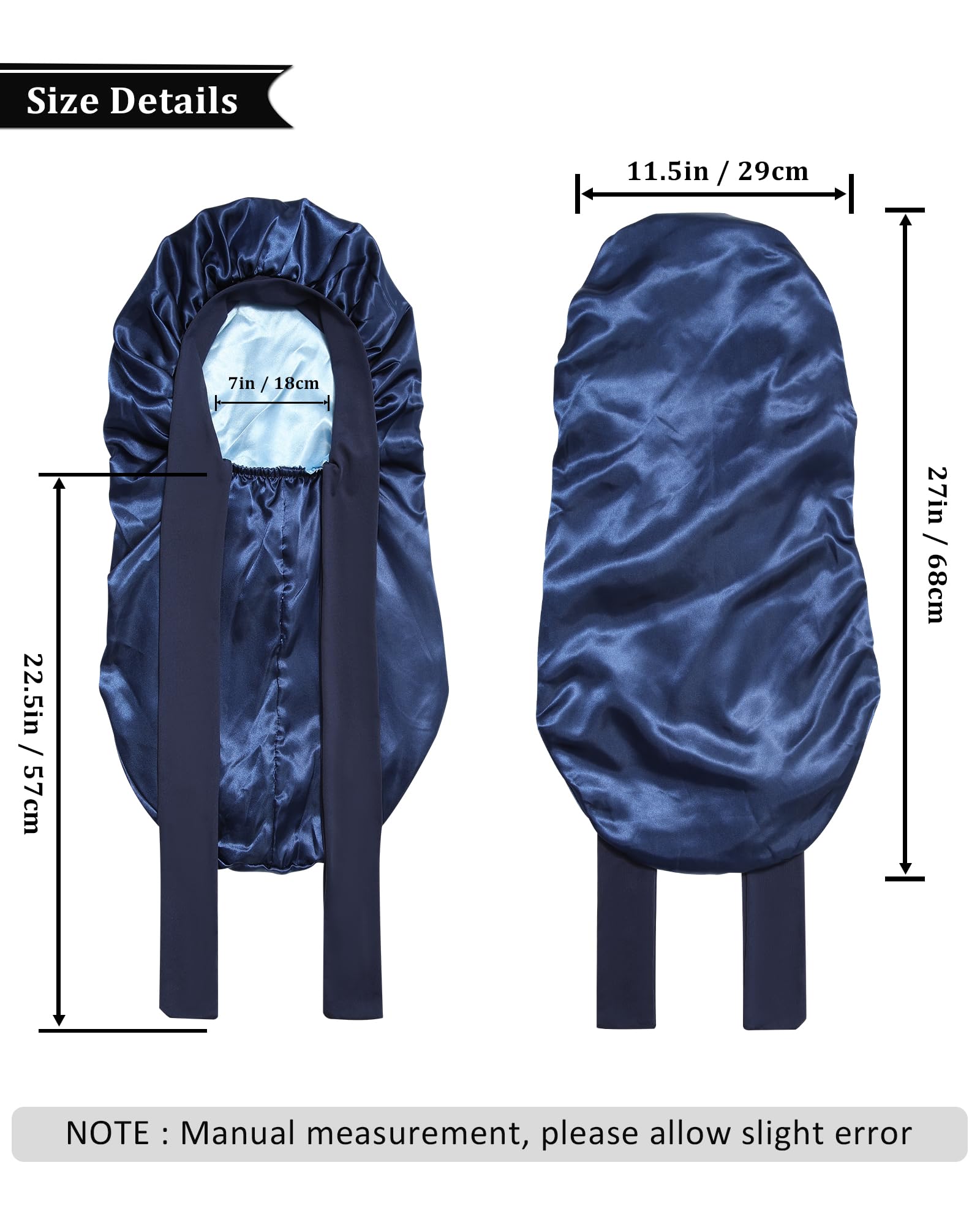 Awaytr Long Satin Bonnet For Sleeping - Double Layer Reversible Silk Bonnet For Long Hair Women Sleeping Cap With Tie Band (Navy