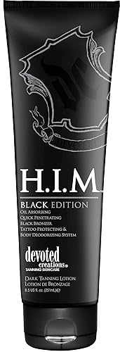 Devoted Creations H.I.M. Black Edition, Oil Absorbing Quick Penetrating Black Tan Lotion Bronzer, 8.5 oz.