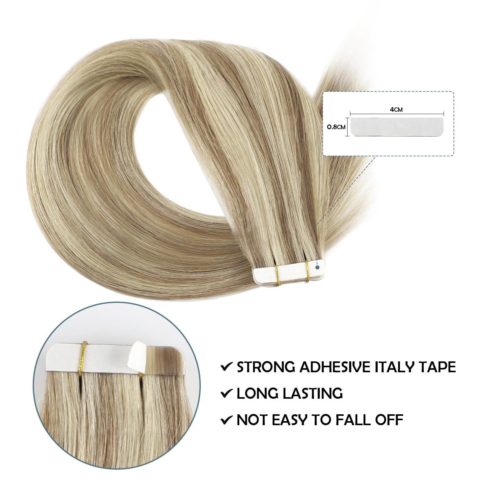 Sassina 14 Inch Human Hair Tape In Extensions 50 Grams Remy Tape In Hair Extensions Human Hair 20 Pcs Swedish Blonde And Ash Blo