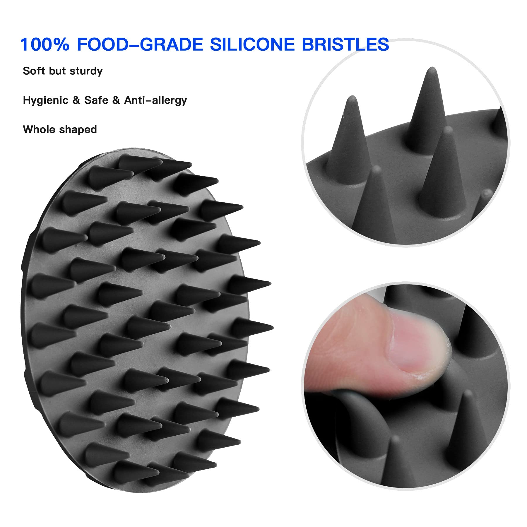 INNERNEED Scalp Care Massager Brush - Soft Silicone, Black, Manual Head Scrubber for Hair Growth & Dandruff Removal, Model IN202109080001
