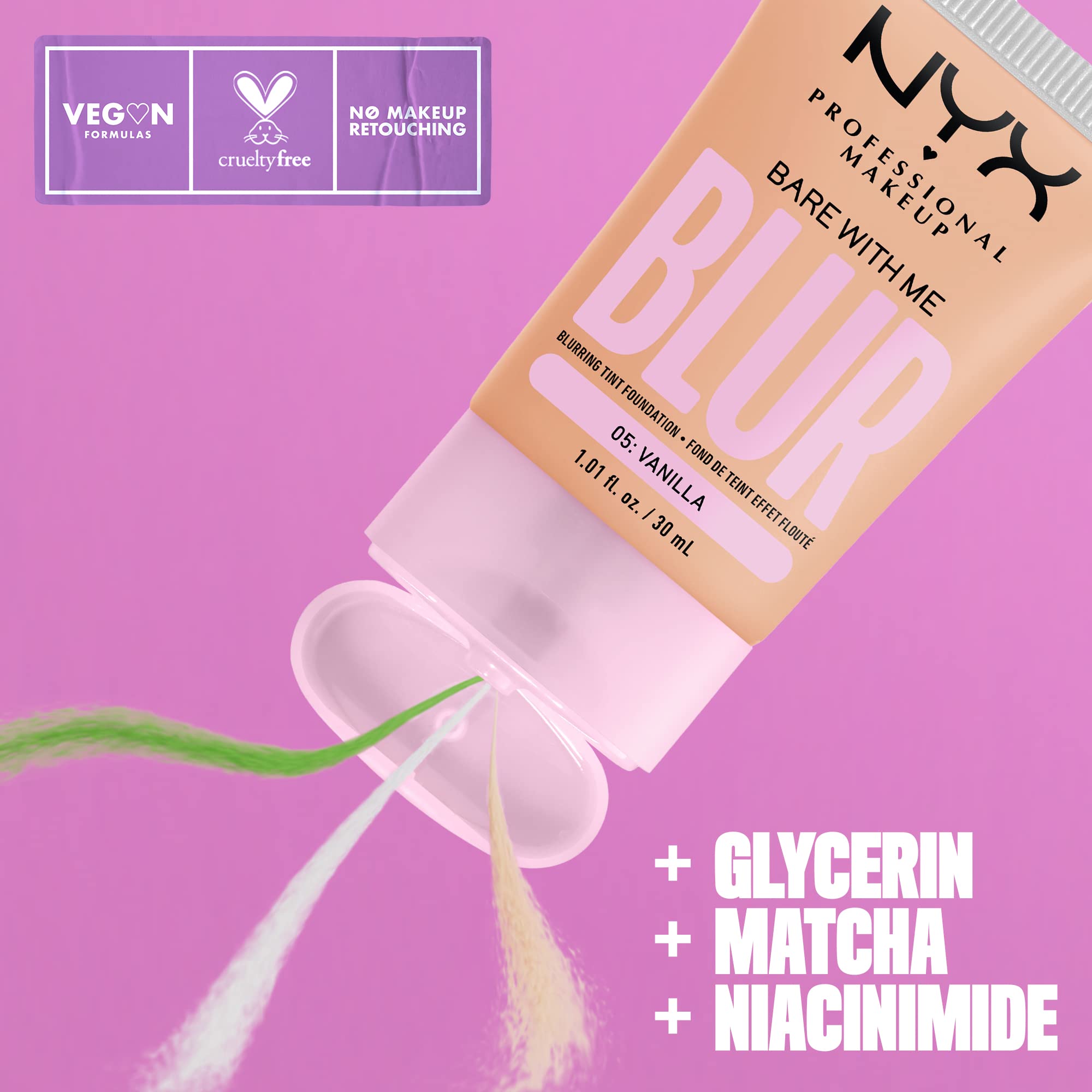 Nyx Professional Makeup Bare With Me Blur Skin Tint Foundation Make Up With Matcha, Glycerin & Niacinamide - Vanilla