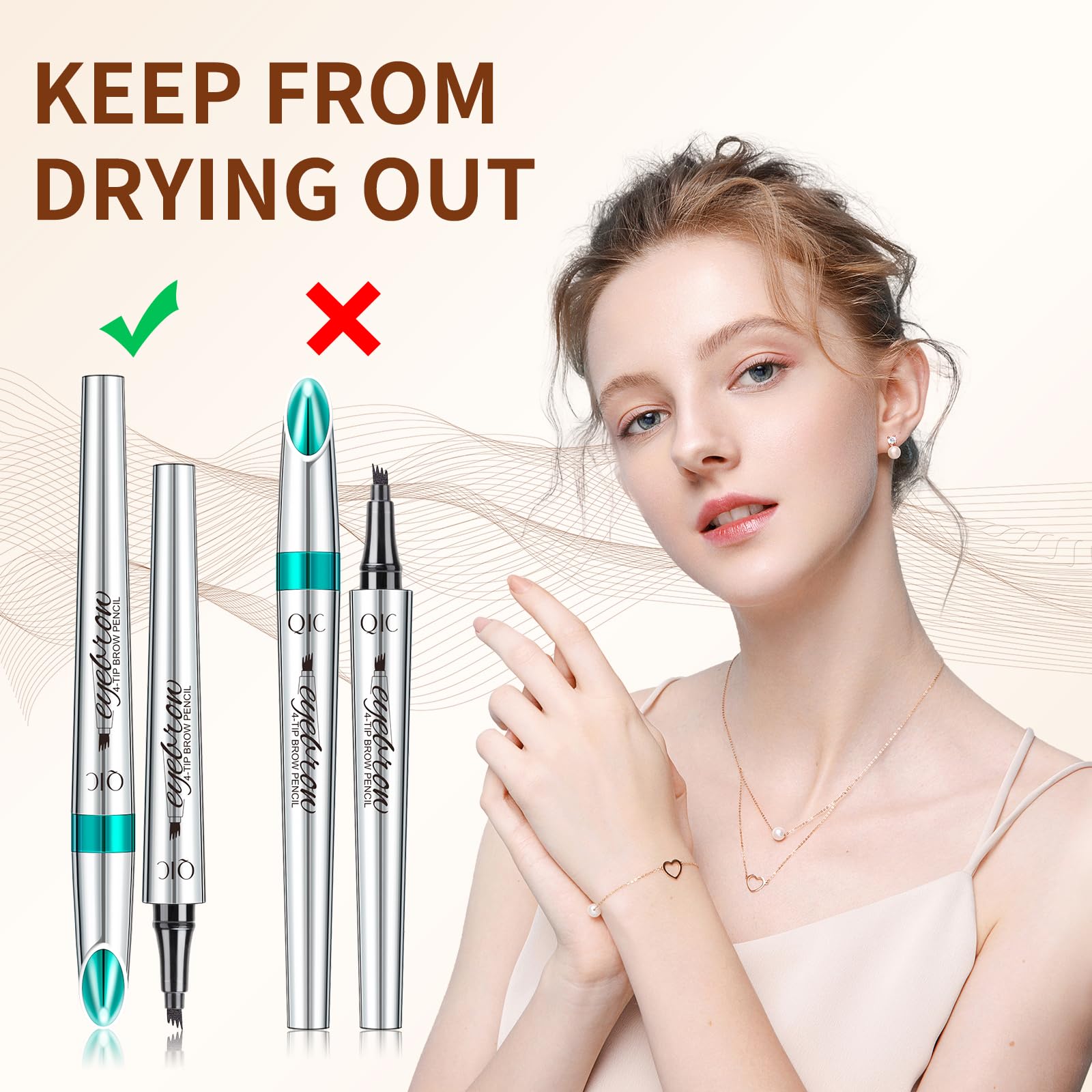 Qic Eyebrow 4 Tip Brow Pencil,Microblading Eyebrow Pen Waterproof Long-Lasting Eyebrow Microblading Pen Eyebrow Pencil With An U
