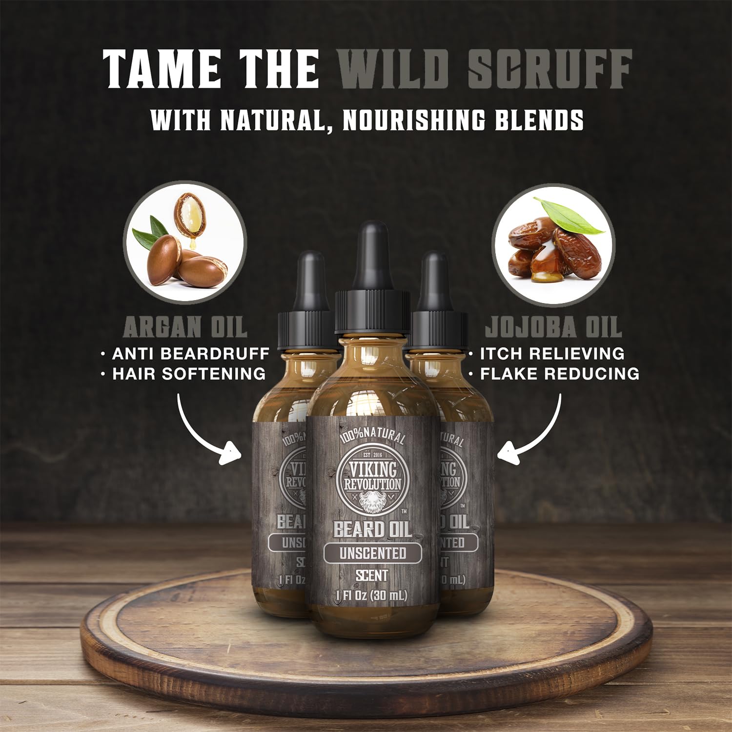 Viking Revolution Beard Oil For Men - Unscented - Natural Mens Beard Oil With Argan Oil And Jojoba Oil - Beard Softener, Strengt