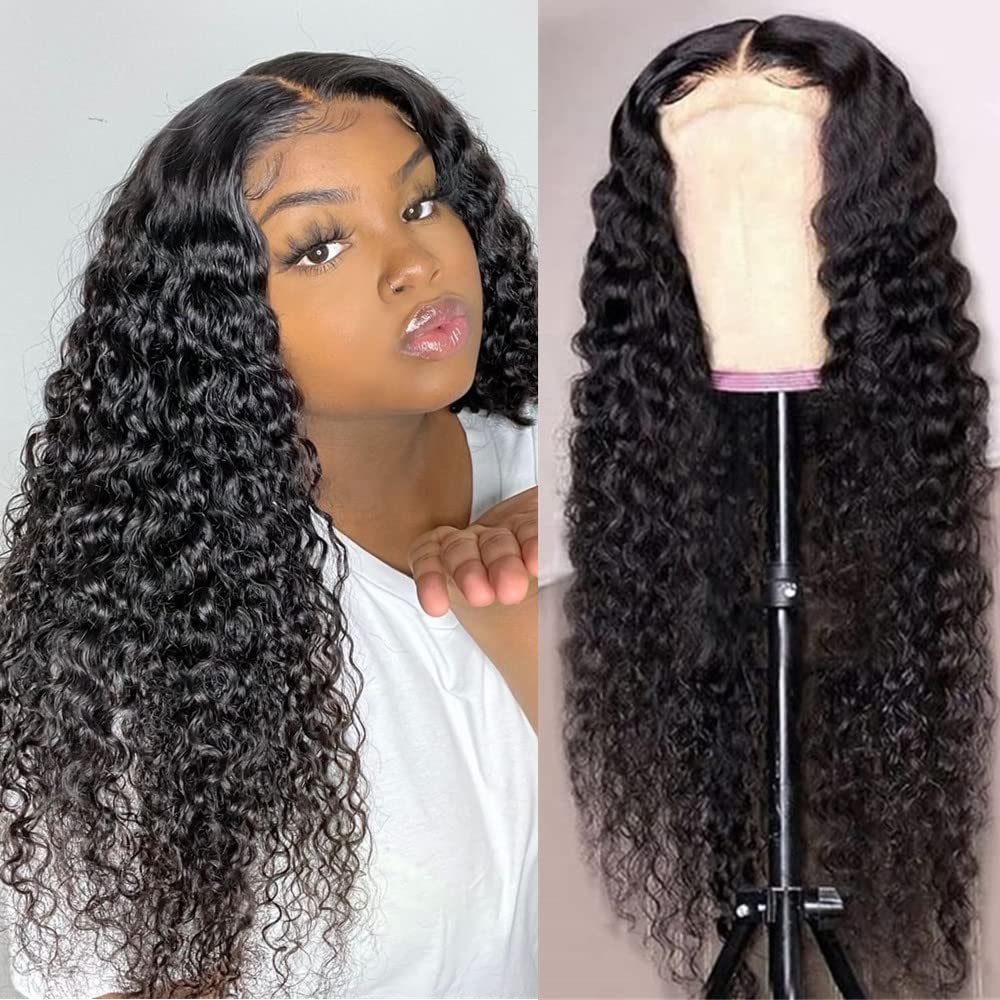 Josblue Deep Wave Lace Closure Wigs Human Hair Glueless Deep Curly Wave Lace Front Human Hair Wigs for Black Women with Baby Hai