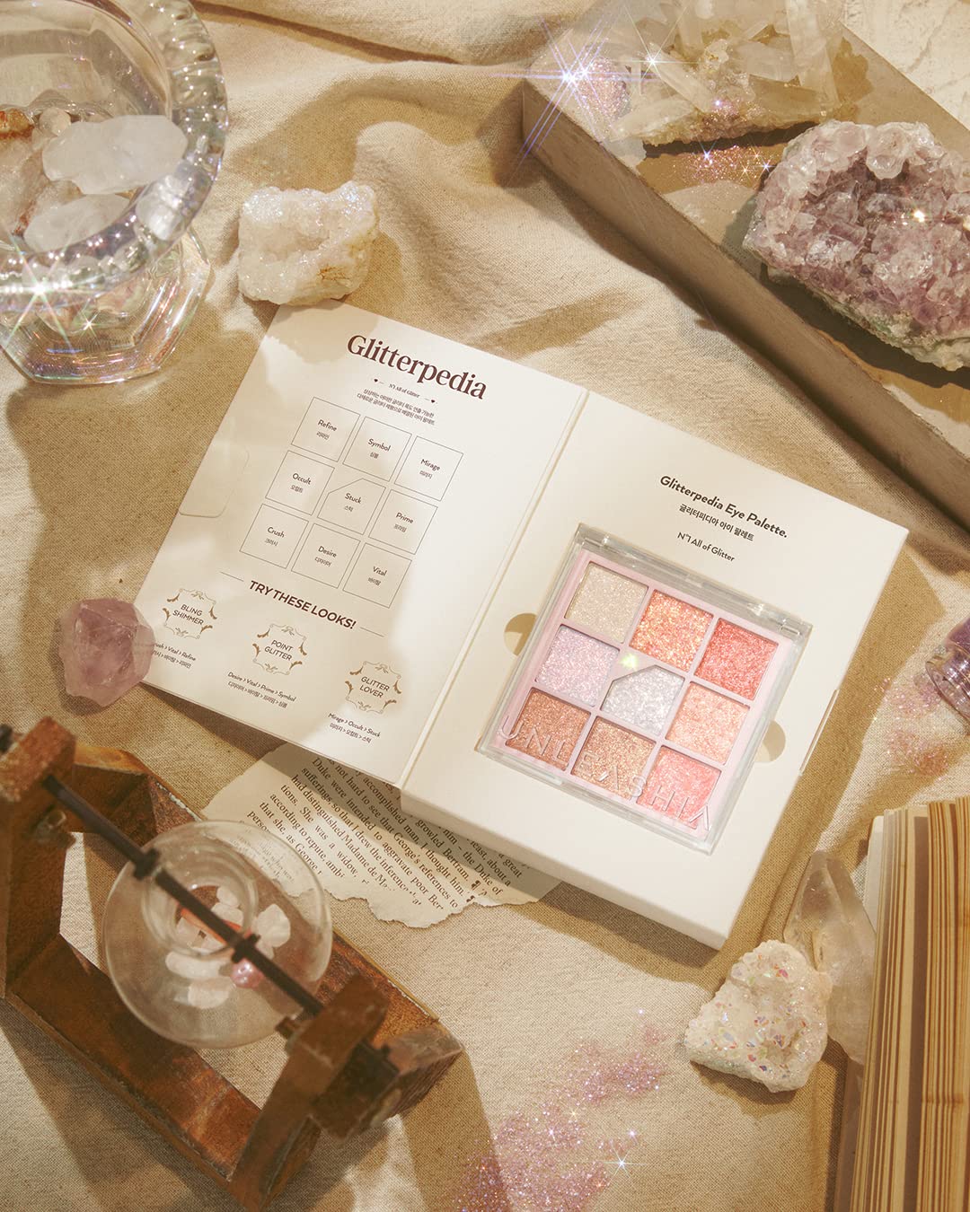 Unleashia Glitterpedia Eye Shadow Palette|Point Makeup Vegan|Korean Cosmetics|Daily|Matte|Glitter|Shimmer|Pearl|Daily|Party|Spar