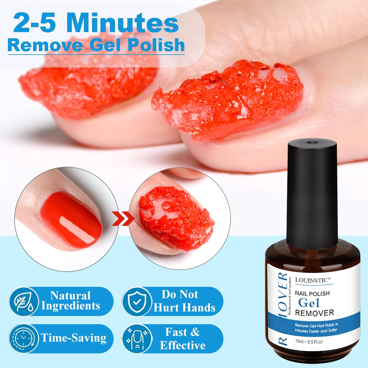 LOUINSTIC Gel Remover for Nails & Cuticle Oil for Nails,Nail Remover Quick Remove Gel Nail Polish within 3-5 mins, Nail Polish R