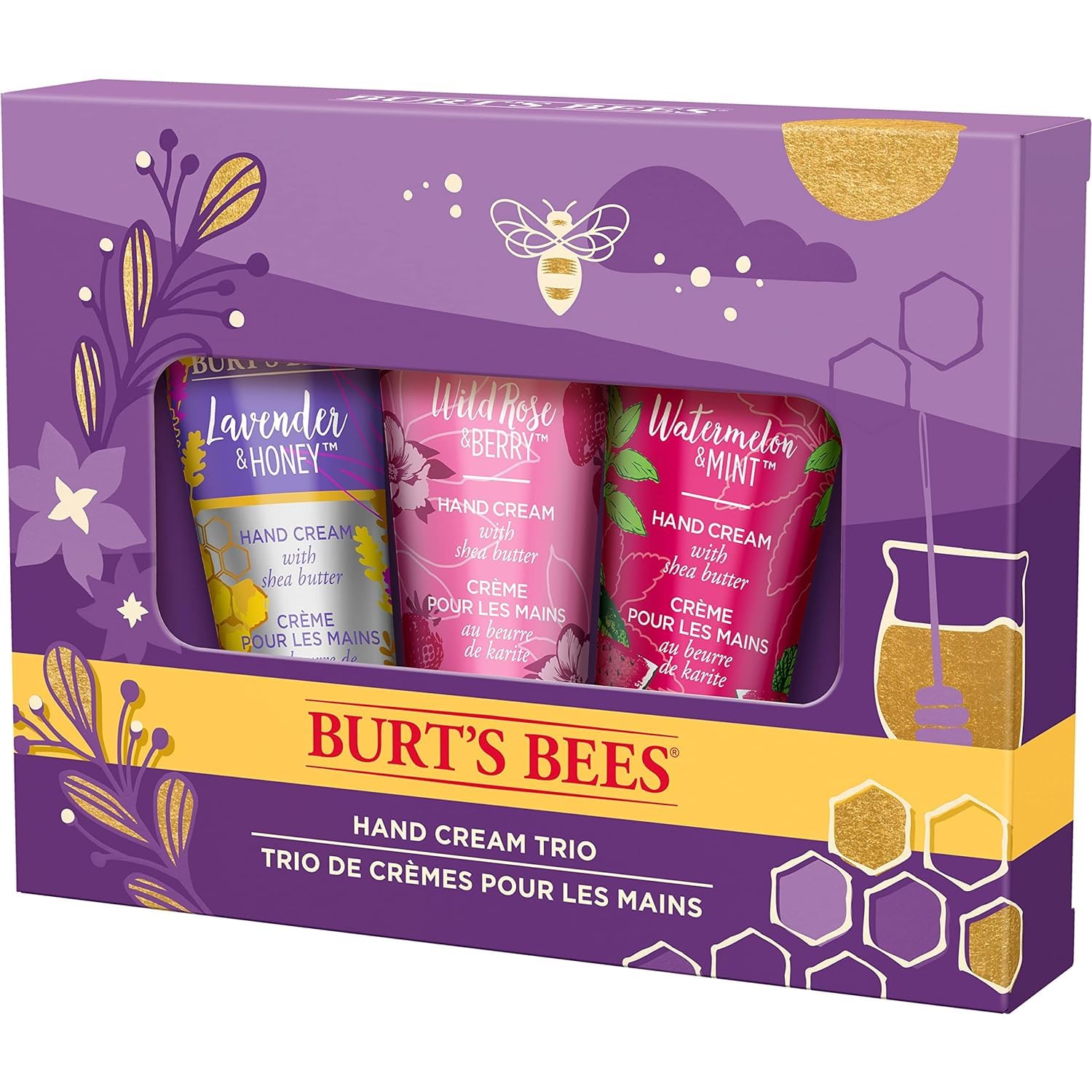 Burts Bees Christmas Gifts, 3 Body Care Stocking Stuffers Products, Hand Cream Trio Set - Lavender Honey, Watermelon Mint & Wild