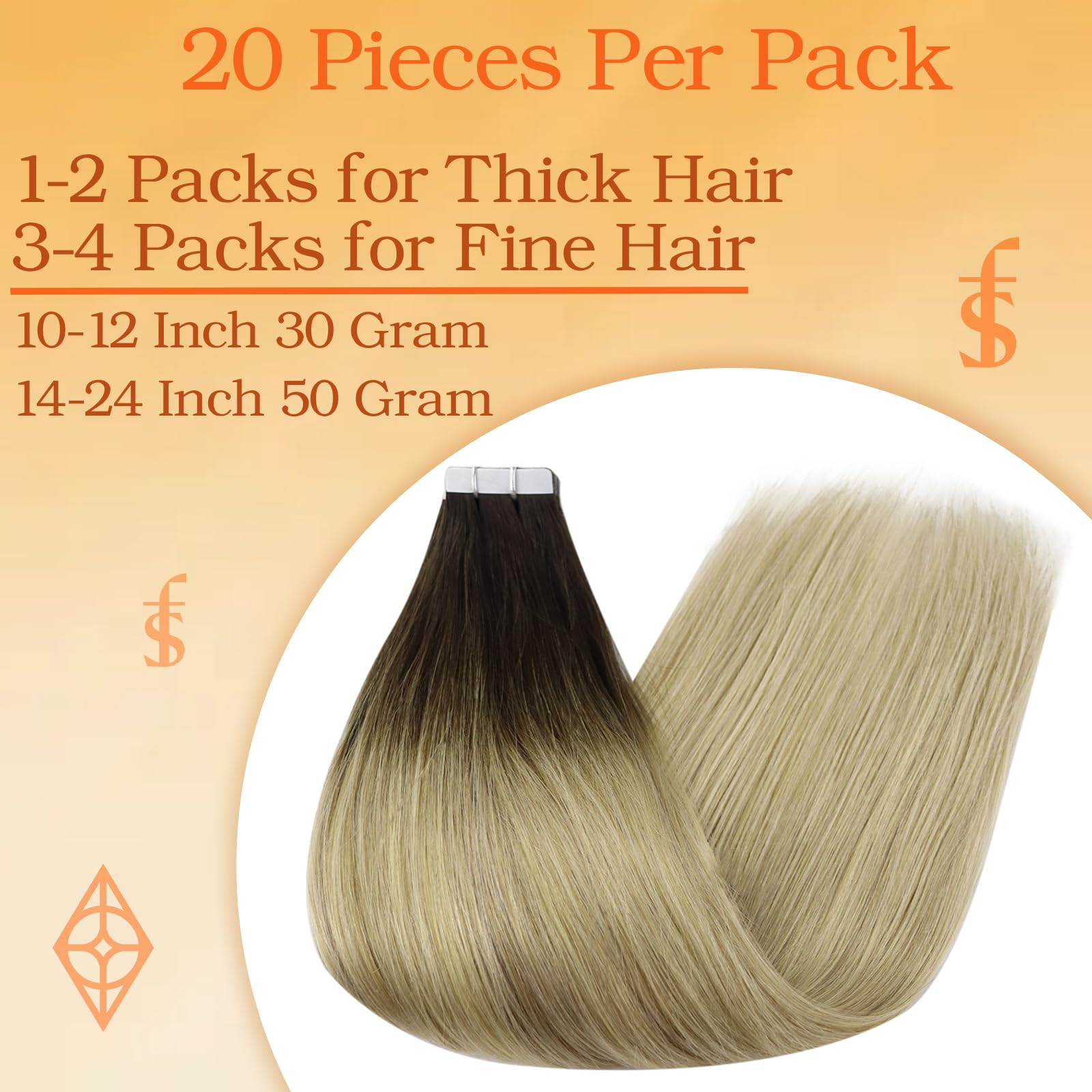 Full Shine Balayage Tape In Hair Extensions Remy Human Hair Color 2 Darkest Brown Fading To 18 And 60 Blonde Skin Weft Tape Hair