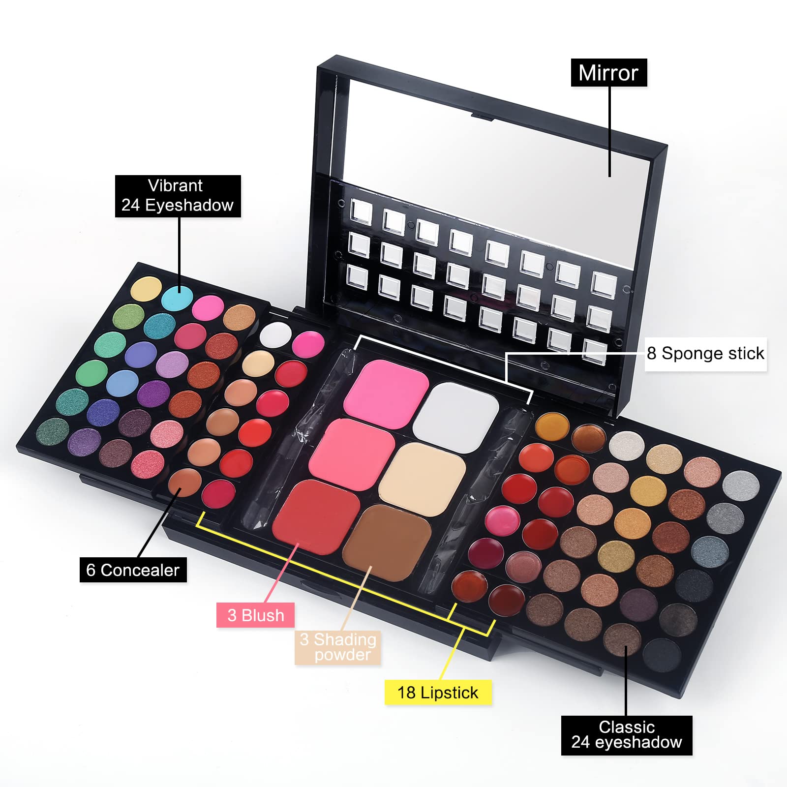 Full Makeup Kit With Applicator - 78 Color Cosmetic Gift Set Include Eyeshadow/Lipstick/Blush/Contour/Concealer, Mascara, Lip Li
