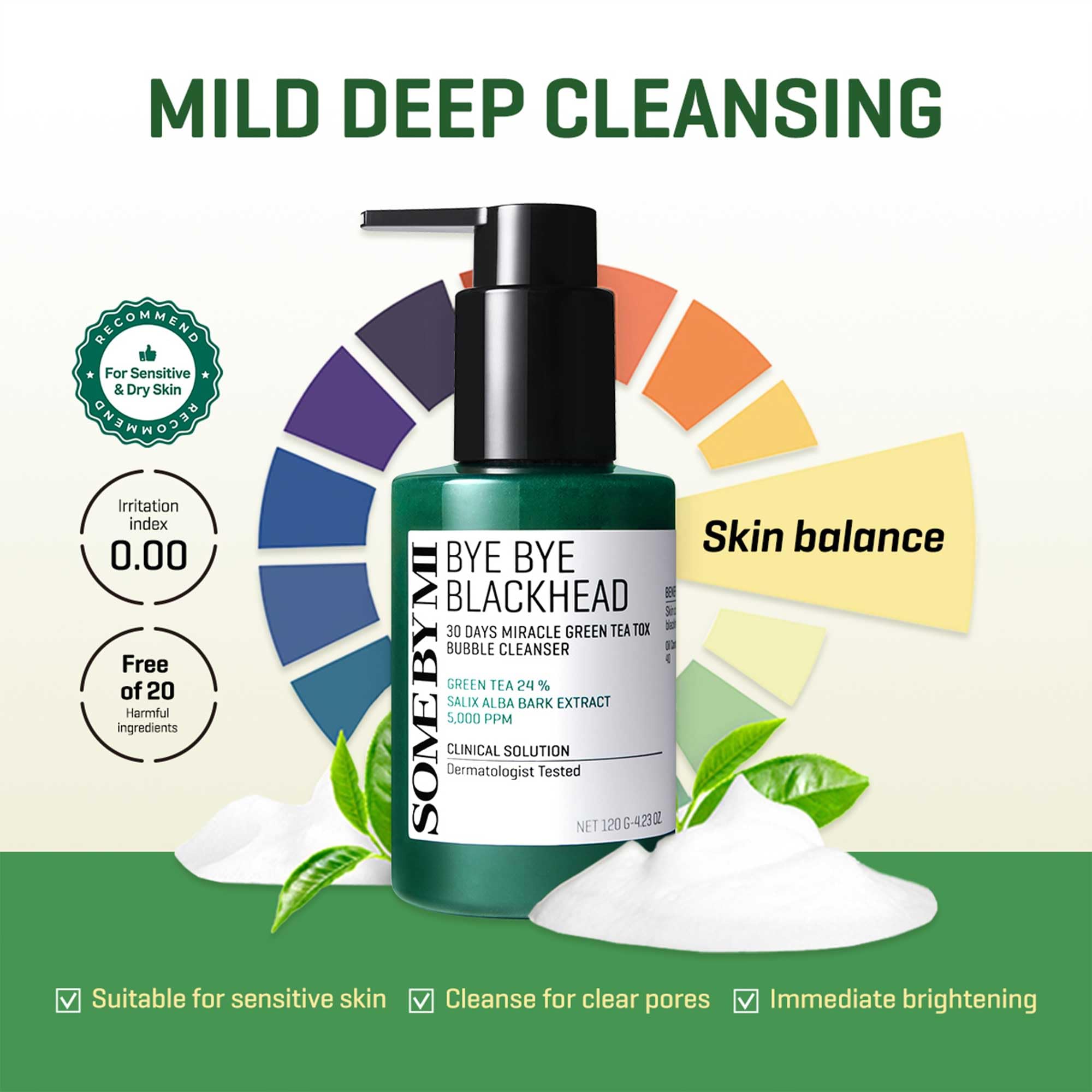Some By Mi Bye Bye Blackhead 30 Days Miracle Green Tea Tox Bubble Cleanser - 423 Oz, 120G - Pore Cleaning, Brightening And Resto