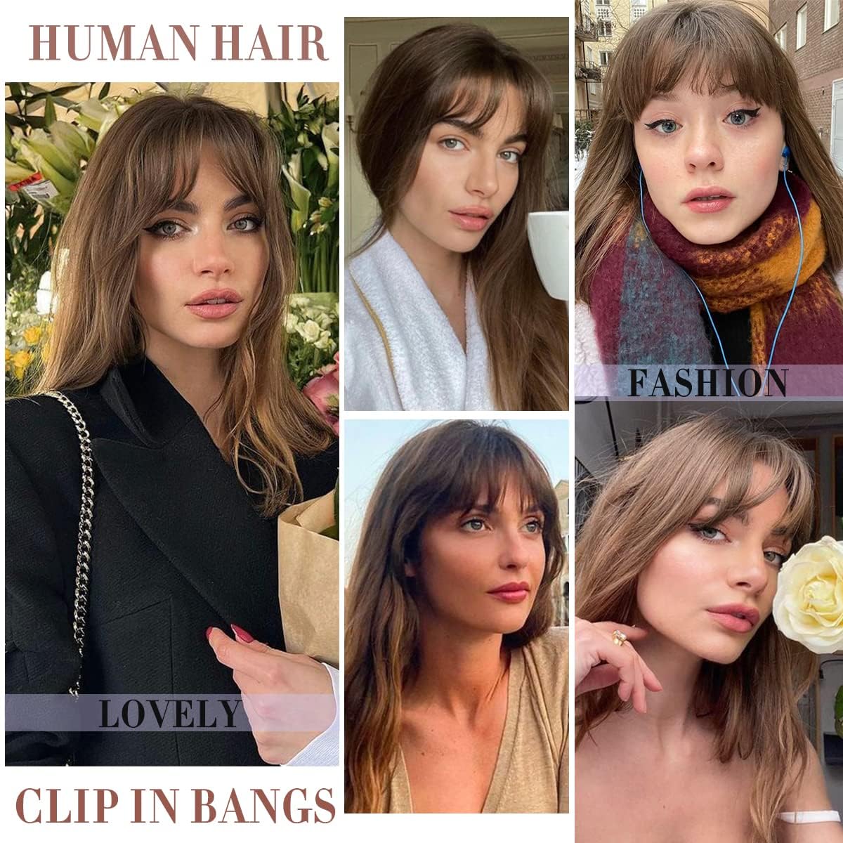 Bangs Hair Clip In Bangs 100% Human Hair Extensions Dark Brown Wispy Bangs Clip On Bangs For Women Fringe With Temples Hairpiece