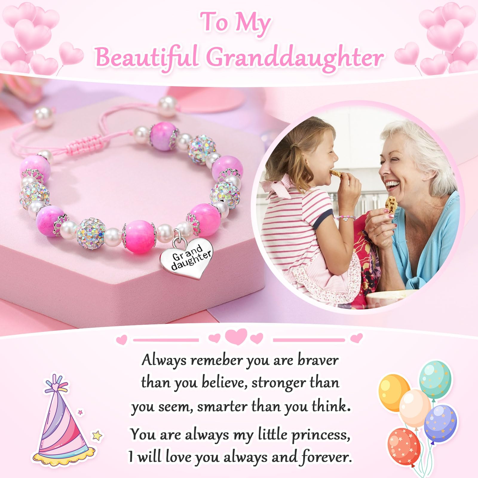 UNGENT THEM Granddaughter Bracelets from Grandma Valentines Birthday Gifts Little Girls Jewelry