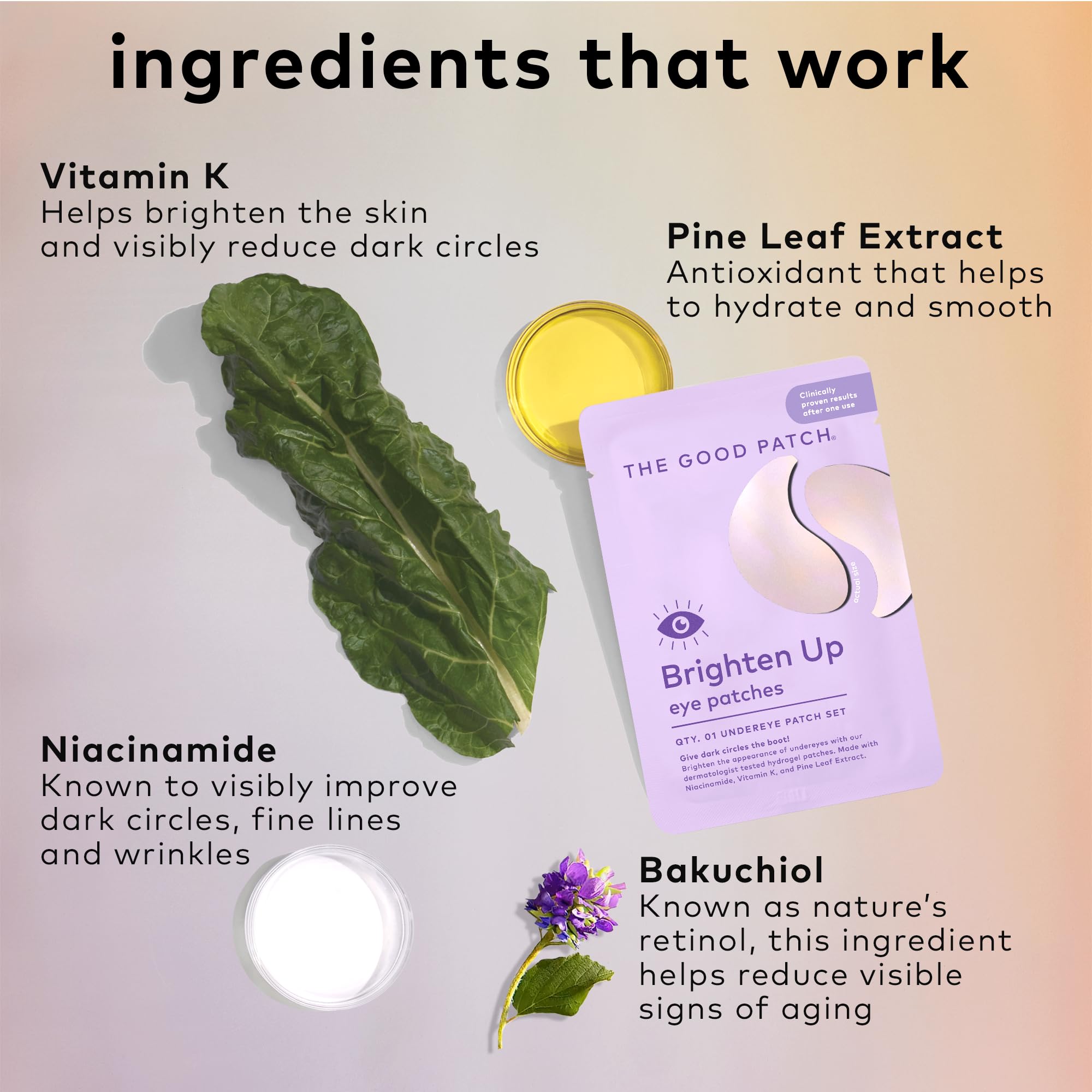 The Good Patch Brighten Up Hydrogel Under Eye Patches For Dark Circles And Puffy Eyes, Made With Niacinamide, Vitamin K, Pine Le
