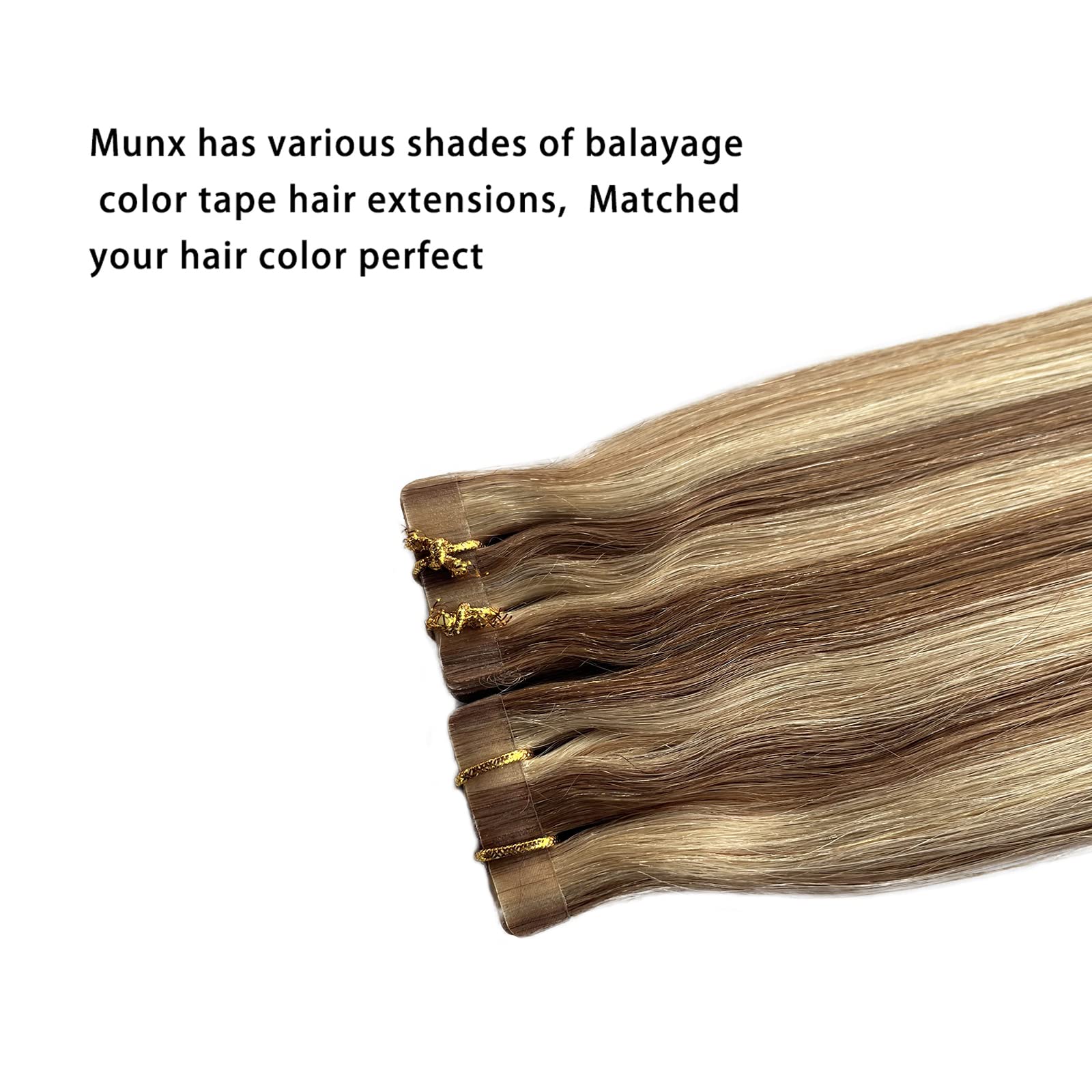 Remy Tape In Human Hair Extension Golden Brown With Bleach Blonde Highlights Balayage Tape In Natural Hair Extensions For Women