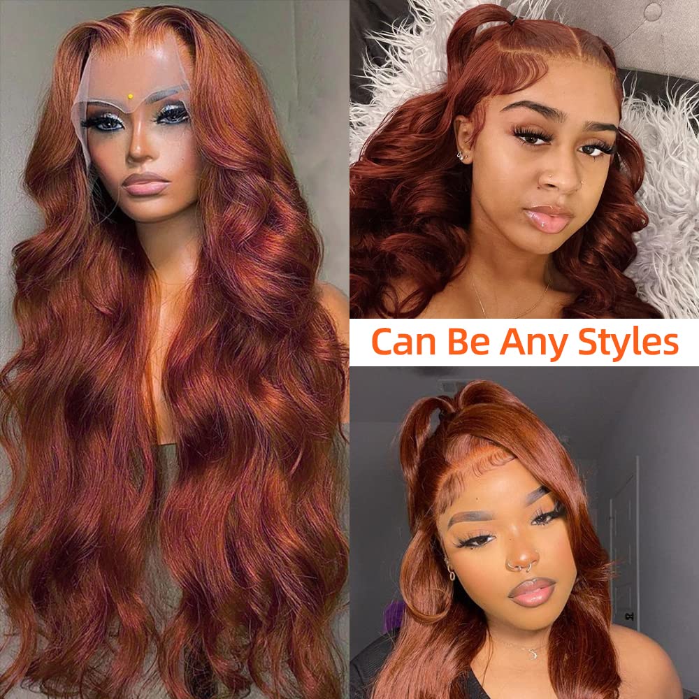 Reddish Brown Wig Human Hair 13X4 Hd Body Wave Lace Front Wigs Human Hair Pre Plucked Auburn Colored Human Hair Lace Front Wigs