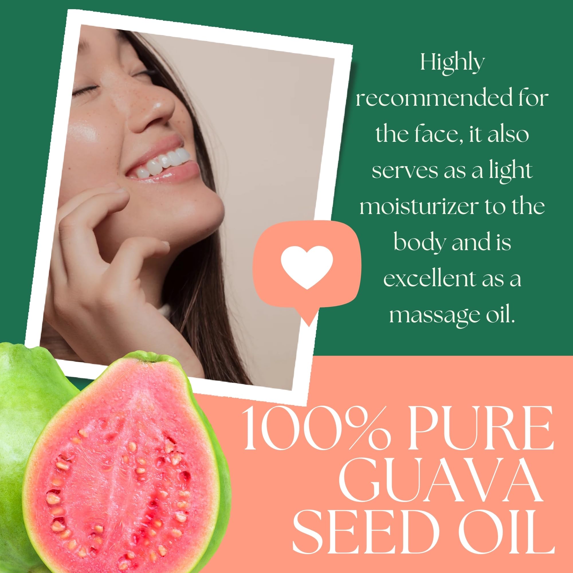 Organic Guava Seed Oil cold pressed for Skin & Hair - Vitamin C Rich, Antioxidant-Rich Hydrating Oil for Glowing Skin & Frizz-Fr