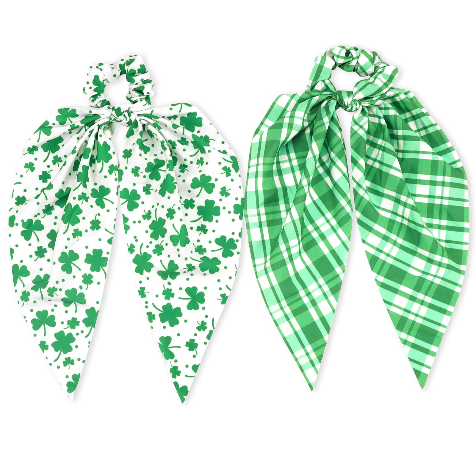 St.Patricks Day Hair Ties for Woman Girls Green Plaid Shamrock Ribbon Hair Scrunchies Elastic Irish Lucky Leaf Hair Tie St.Patr