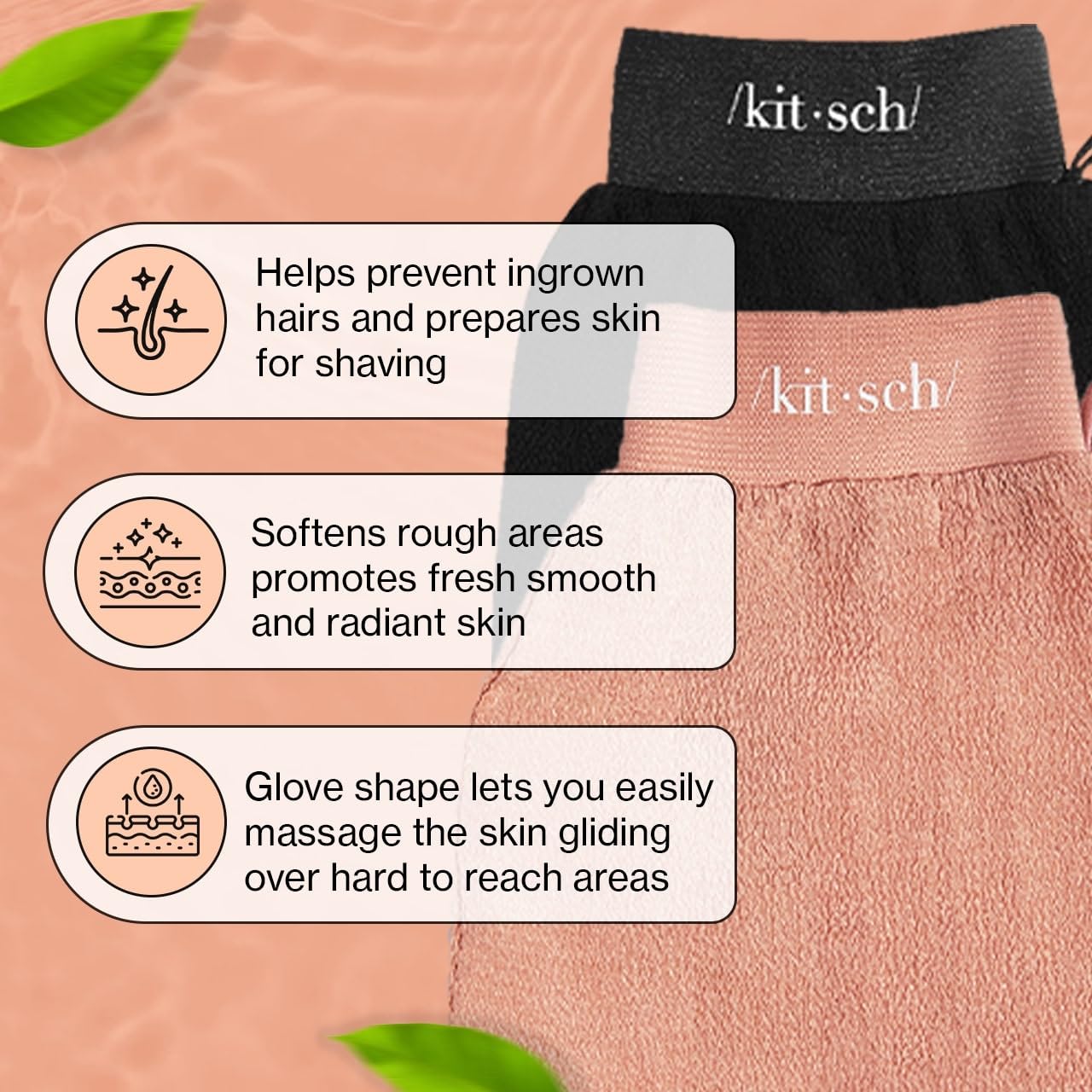 Kitsch Deep Exfoliating Glove - 2Pc Eco Friendly Exfoliating Body Scrubber, Dead Skin Remover, Exfoliator Body Scrub Mitt For Sk