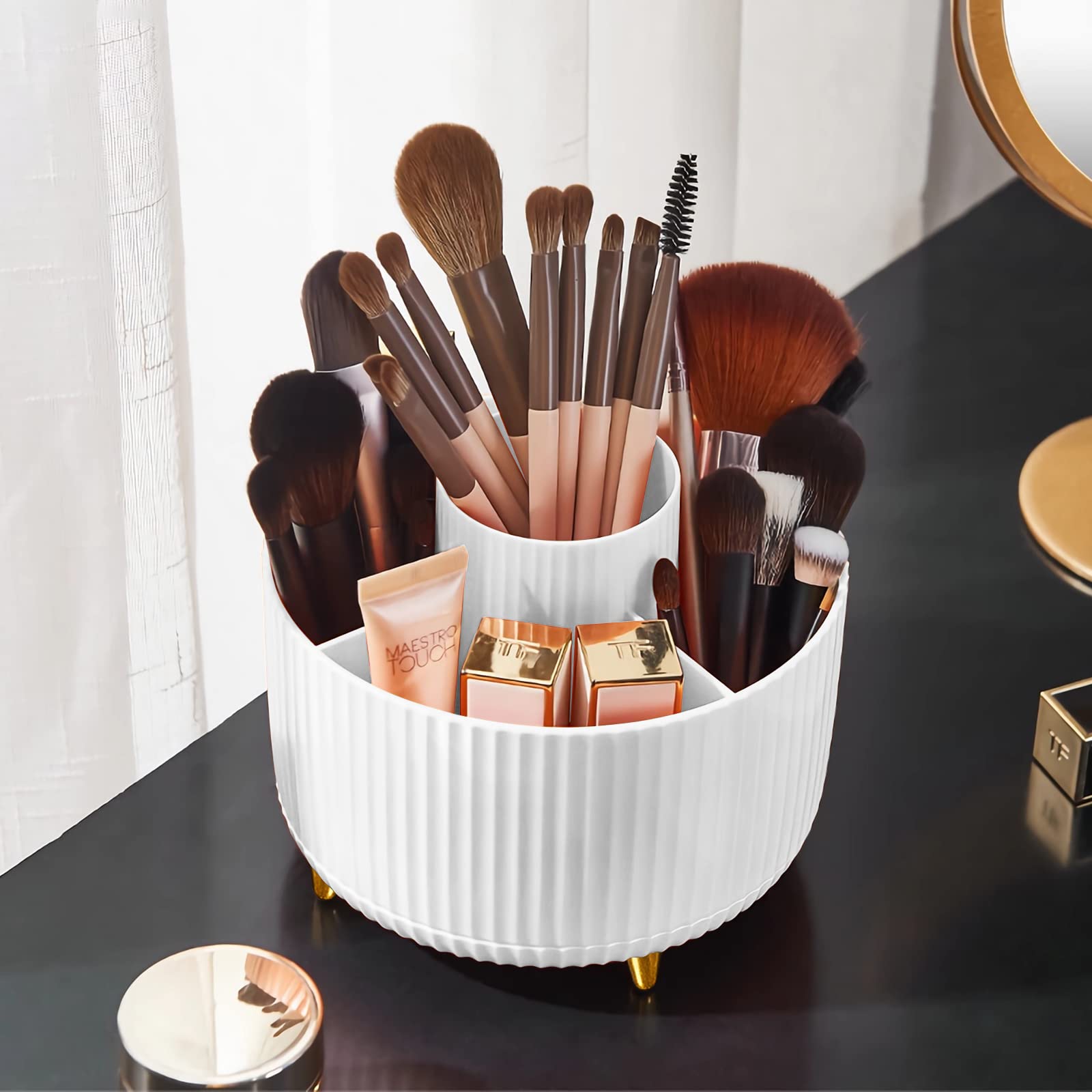 Diesisa Makeup Brush Holder Organizer,360 Rotating Makeup Brush Organizer,5 Slot Make up Brushes Cup for Cosmetics, Nail Polish,