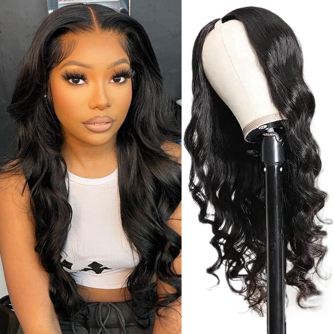 4GIRL4EVER V Part Wig Body Wave Human Hair Brazilian Virgin Human Hair Wigs Glueless Upgrade U Part Wigs for Black Women V Shape