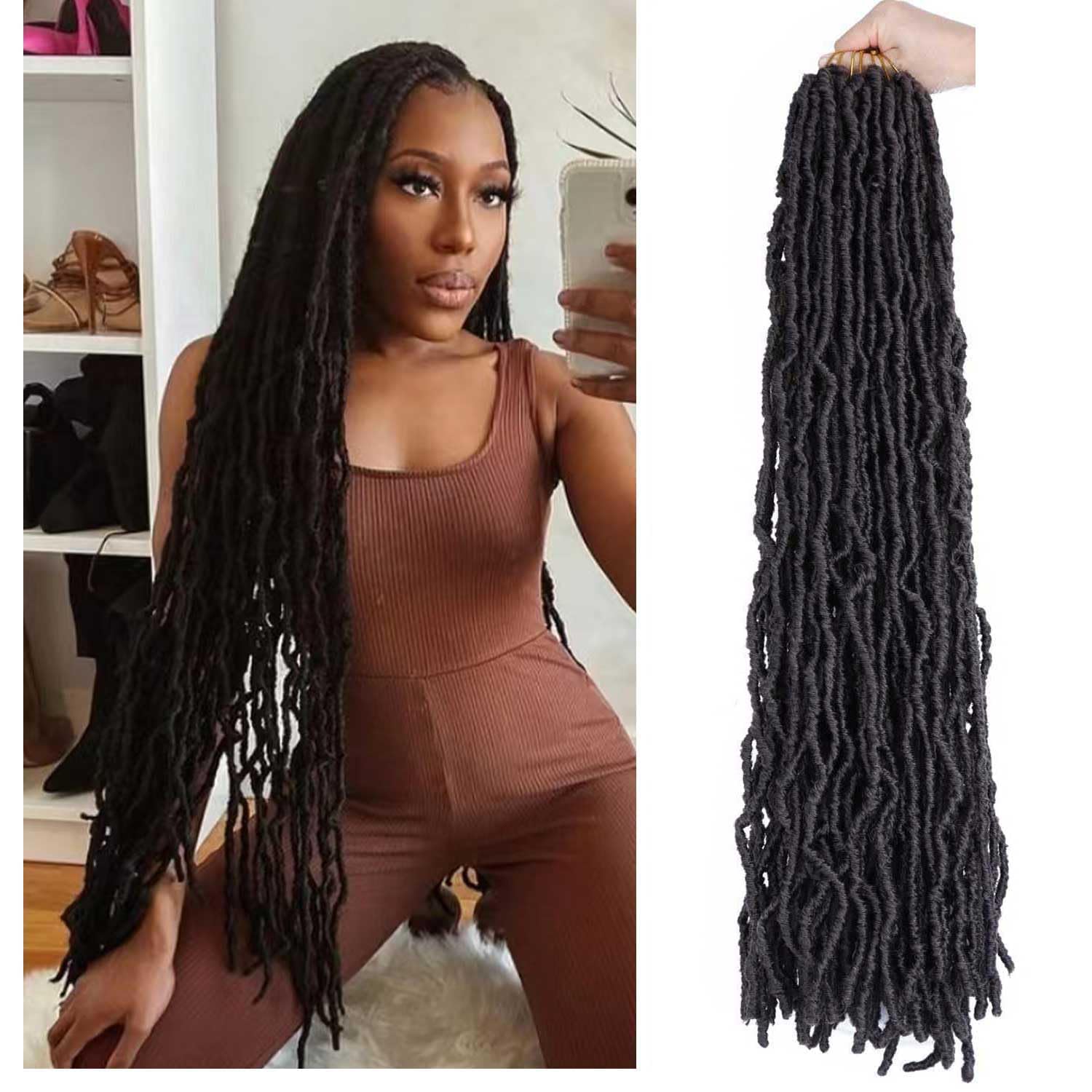 6 Packs 30 Inch Faux Locs Crochet Hair Prelooped Soft Locs Crochet Braids Wavy Goddess Loc hair for Black Women (30 Inch (Pack o