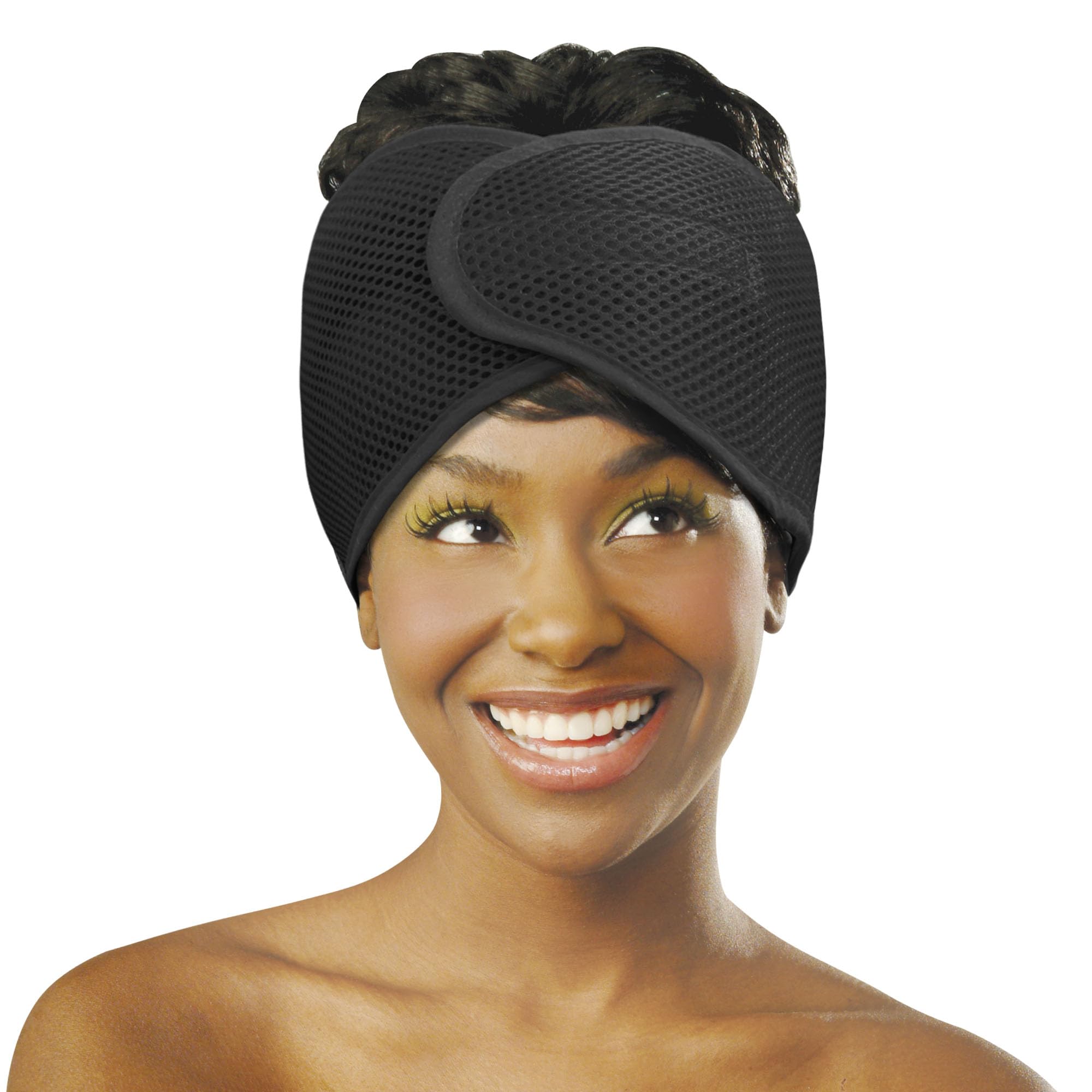 DONNA Deluxe Foam Mesh Wrap | Olive & Vitamin E Treated Headband for Curly Hair Care, Face Wash & Makeup | 1PC, BLACK COLOR