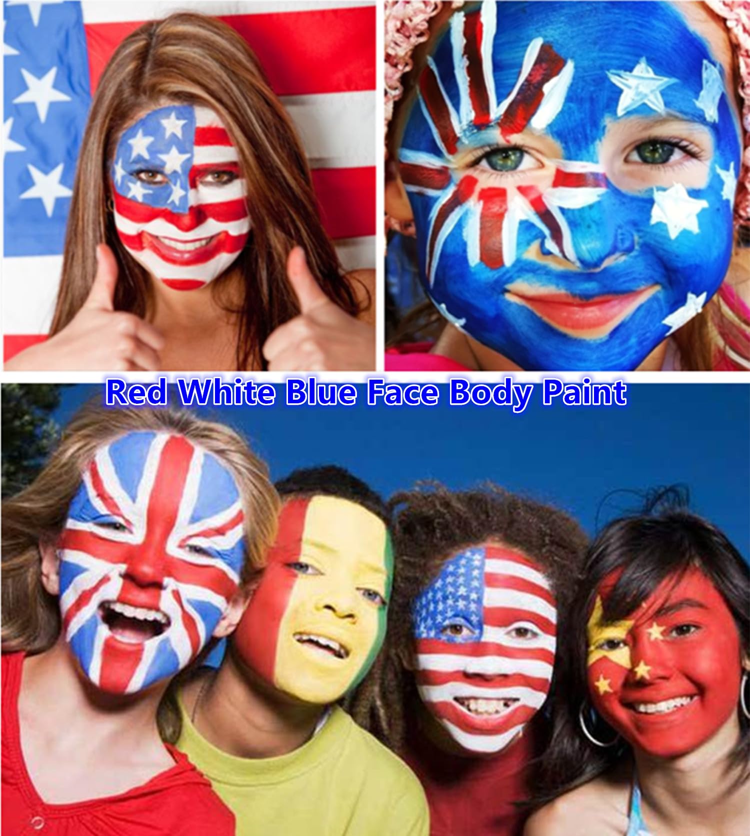 Go Ho Red White And Blue Face Body Paint Stick,Water Based Cream Washable Face Paint Clown Makeup,Easy To Use With Cushion Appli