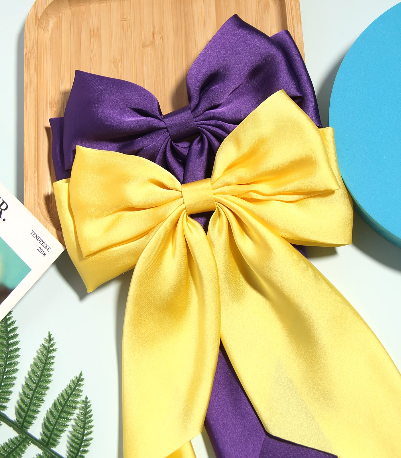 Furling Pompoms Big Bow Hair Barrette Clips Soft Satin Silky Bowknot With Long Tail French Barrette Hair Clip Hair Scrunchie Cut