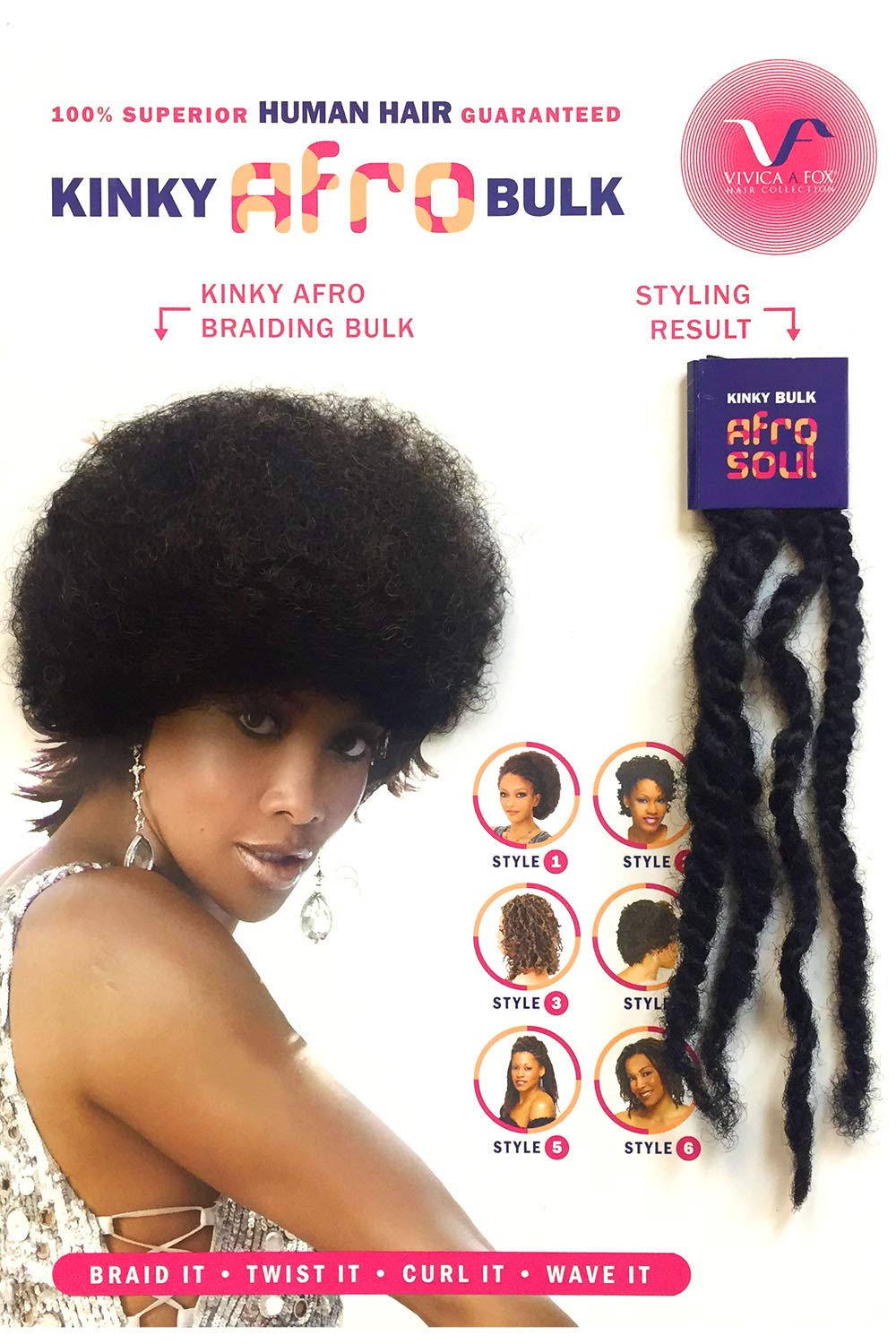 Vivica A Fox Hair Collection Hkbk16-N 100% Unprocessed Natural Human Hair Afro Curl Kinky Bulk Extension, Natural, 5.8 Ounce