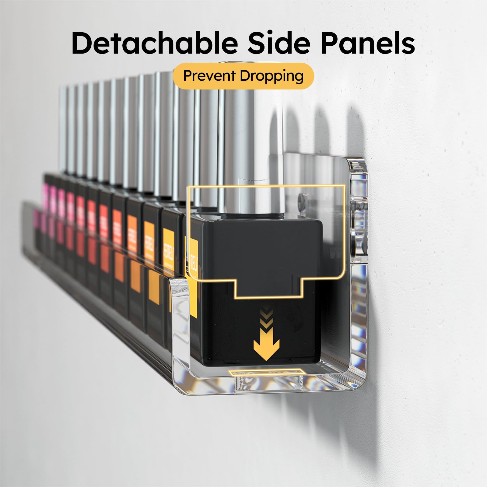 FEMELI Acrylic Clear Nail Polish Wall Rack: 12pcs Organizer Holder Display Shelves - 15 Inch